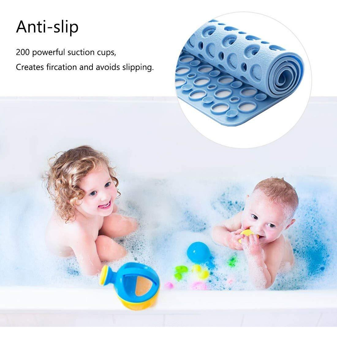 Nonslip Bathtub Mat Extra Soft Tpe Bath Mat For Kids, Machine Washable Bathroom Shower Mat, Smooth/Non-Textured Tubs Only, 30L X 17W Inch (Blue)