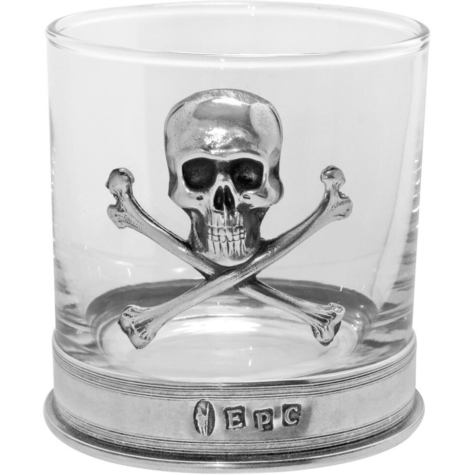 English Pewter Company 11 Ounce Old Fashioned Whisky Rum Rocks Glass With Stunning Pewter Skull And Cross Bones [Tum07]