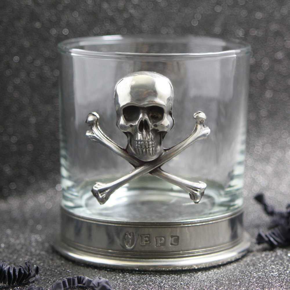 English Pewter Company 11 Ounce Old Fashioned Whisky Rum Rocks Glass With Stunning Pewter Skull And Cross Bones [Tum07]
