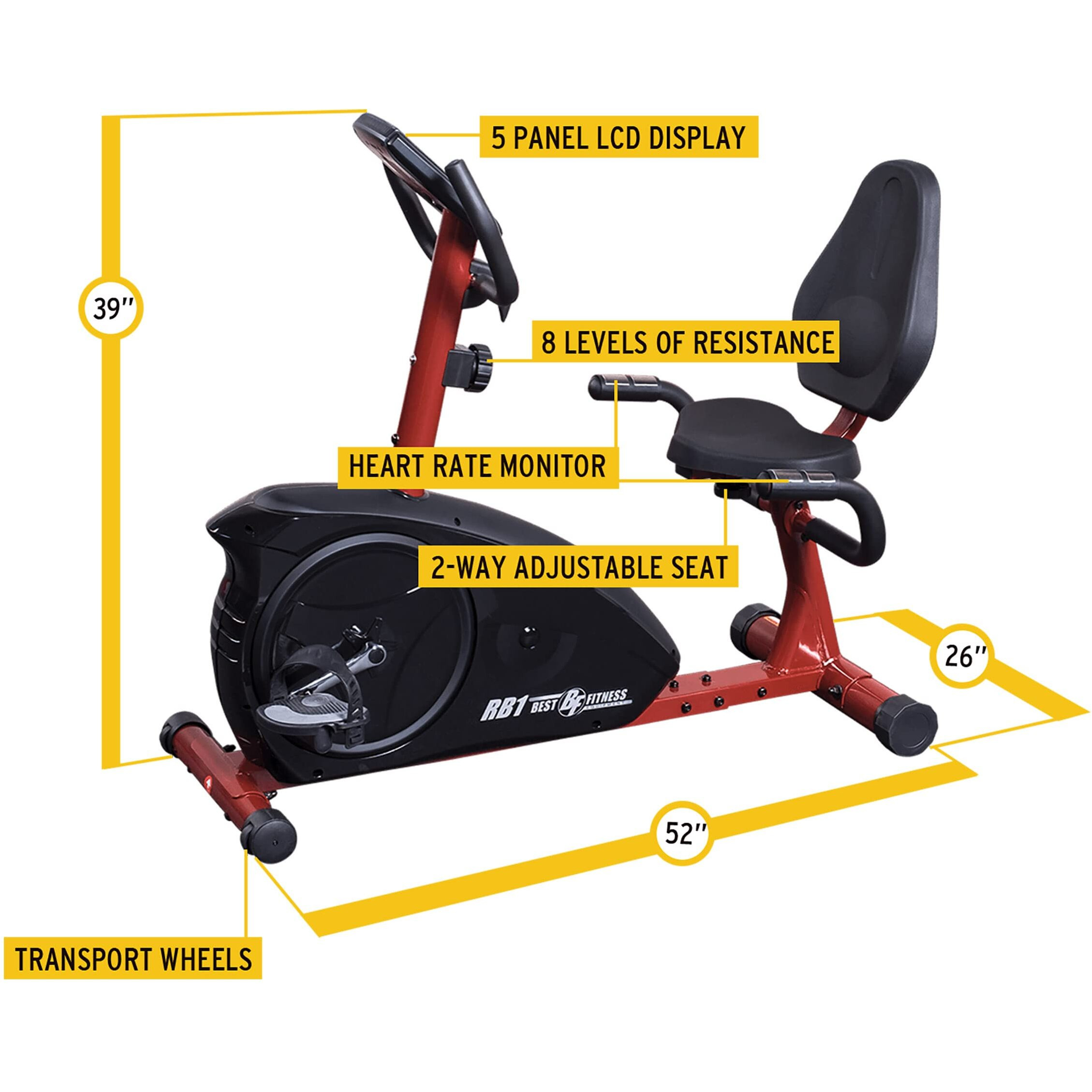 Body-Solid Best Fitness (Bfrb1R) Recumbent Exercise Bike For Home - Indoor Workout Stationary Bike With Lcd Display & Adjustable Magnetic Resistance