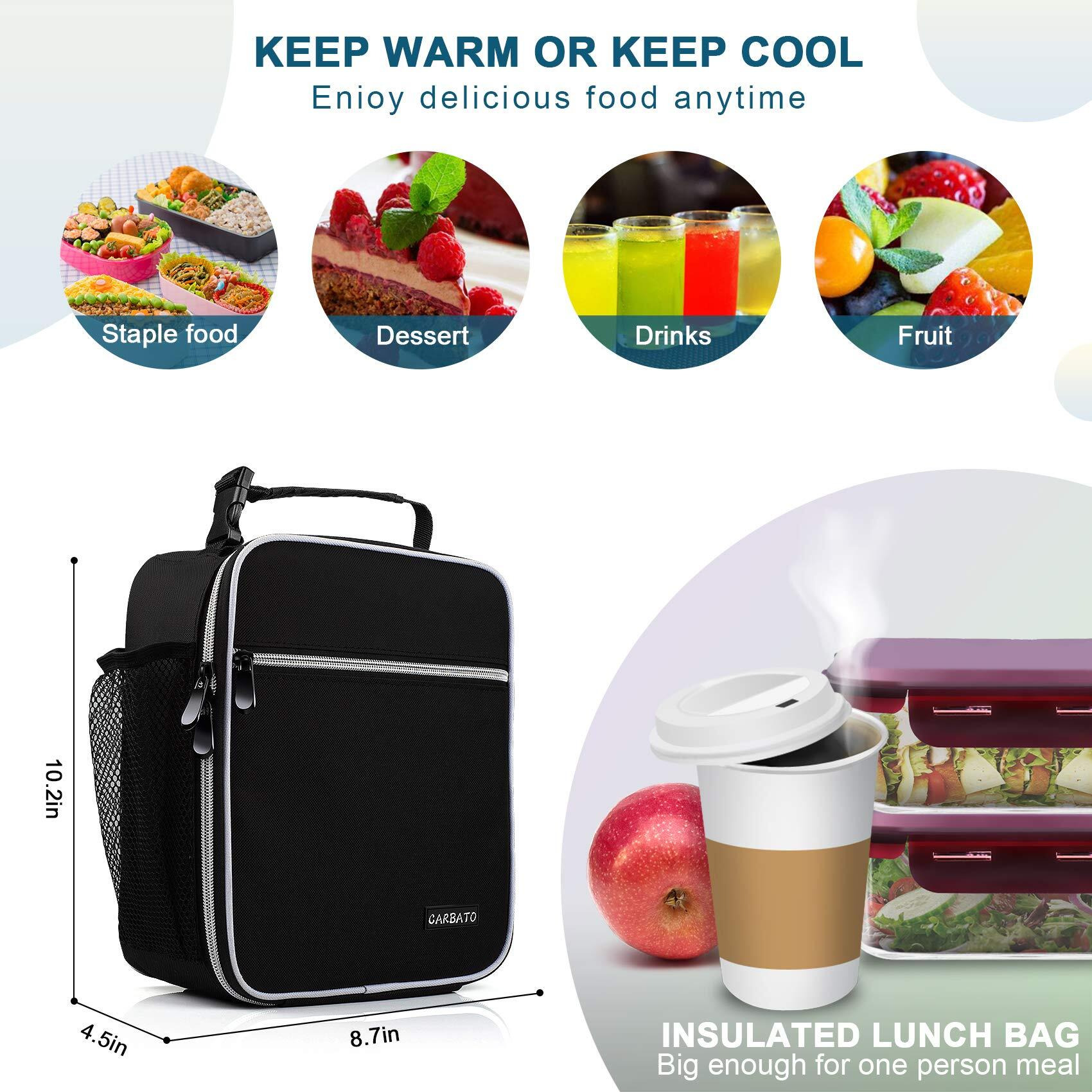 Carbato Lunch Bag, Durable Insulated Lunch Box Reusable Adults Tote Bag Lunch Bag For Men, Women, Adults (Black)