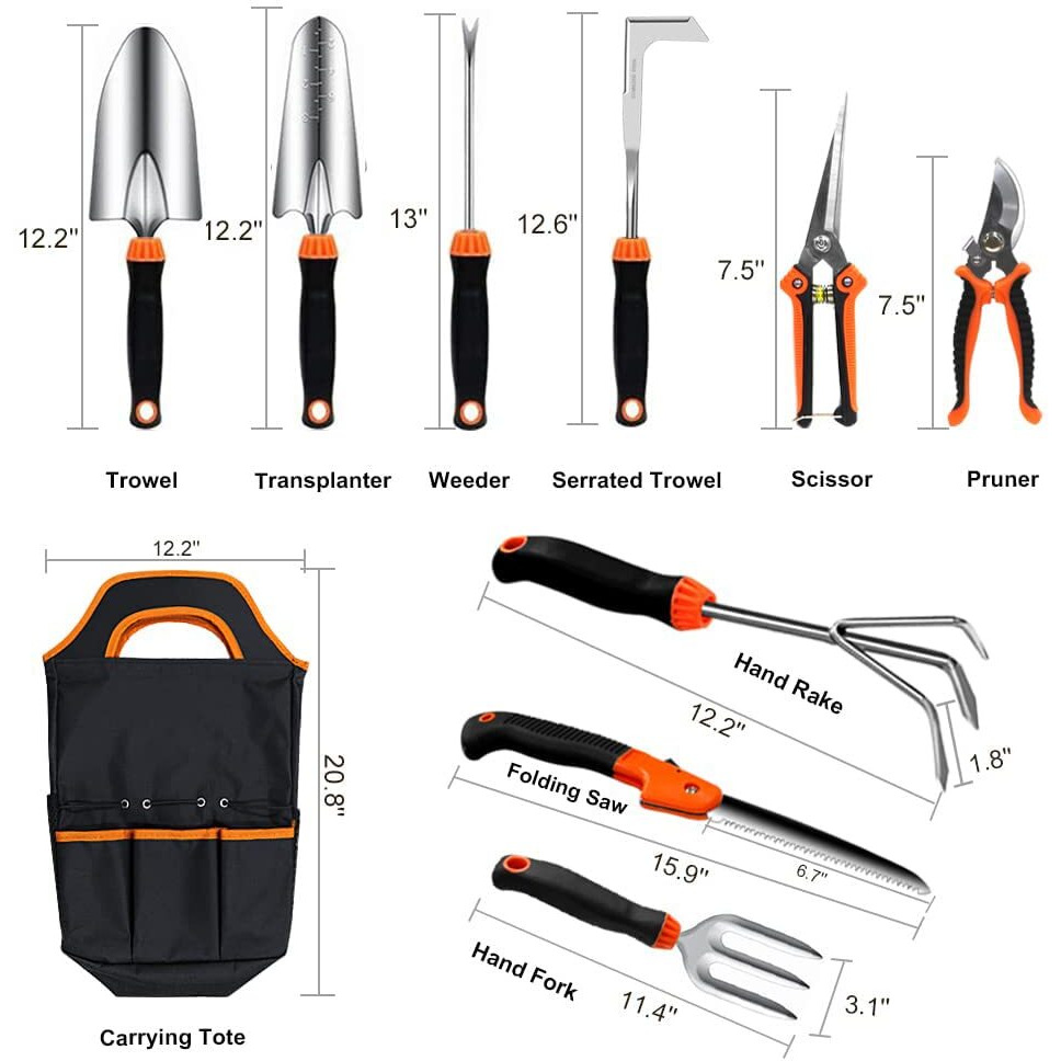 Qingfangli Garden Tool Set,10 Pcs Stainless Steel Heavy Duty Gardening Tool Set With Soft Rubberized Non-Slip Ergonomic Handle Storage Tote Bag,Gardening Tool Set Gifts For Women And Men