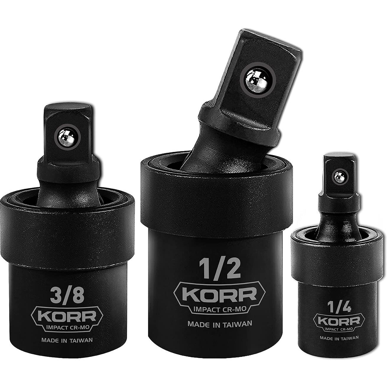 Korr Tools Kss007 3Pc Impact Grade Universal Joint Swivel Socket Set 1/4-Inch, 3/8-Inch, 1/2-Inch Drive