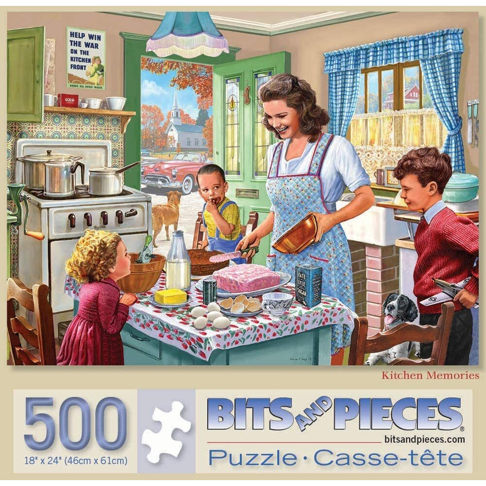 Bits And Pieces - 500 Piece Jigsaw Puzzle For Adults - Kitchen Memories 500 Pc Large Piece Classic 50's Jigsaw By Artist Steve Crisp - 18    X 24