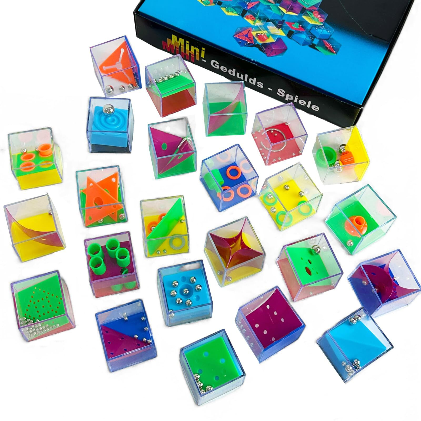 Mini Cube Puzzle Box Set, Brain Game 24Pcs Maze Puzzle Box 3D Three-Dimensional Ball Maze Funny And Cool Brain Teasers For Kids-Safe For Boys, Girls, Teens, Party Favors (Blue)