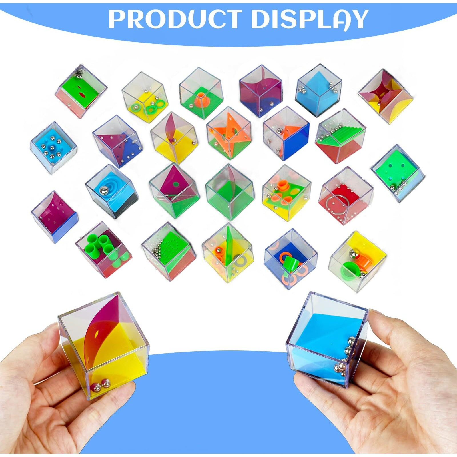 Mini Cube Puzzle Box Set, Brain Game 24Pcs Maze Puzzle Box 3D Three-Dimensional Ball Maze Funny And Cool Brain Teasers For Kids-Safe For Boys, Girls, Teens, Party Favors (Blue)