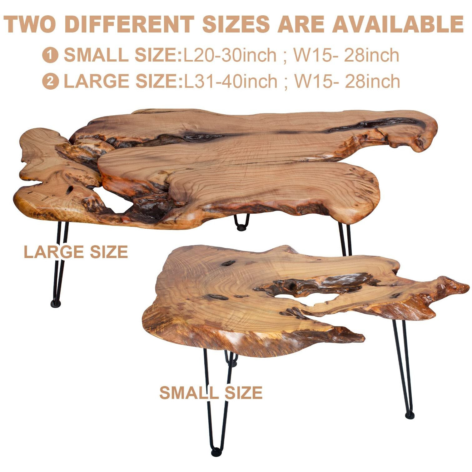 Bteobfy Natural Wood Edge Contemporary Coffee Cocktail Table, Live Edge Coffee Table,Living Room Coffee Table With Clear Lacquer Finish And Metal Hairpin Legs,Unique Desktop