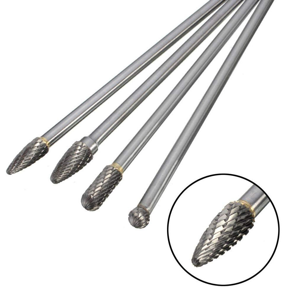 Wolfride 4Pcs Long Shank Tungsten Carbide Burr Set 6Mm Shank Die Grinder Burr Set For Metal 6-Inch Length