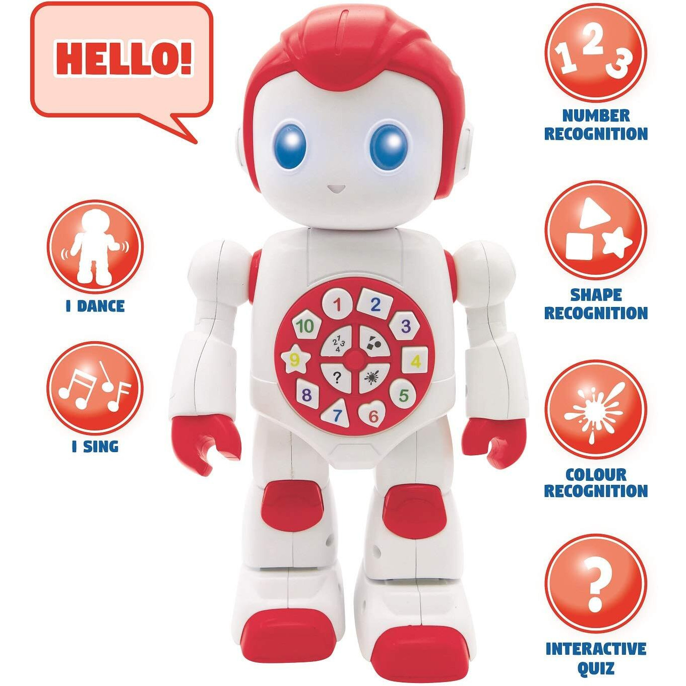 Lexibook Powerman Baby Smart Interactive Toy Learning Robot Toy For Kids Dancing Plays Music Quiz Numbers Shapes Colors Boy Girl Robot Junior Red/White - Rob15En_09, White Red, 8.66 Inch