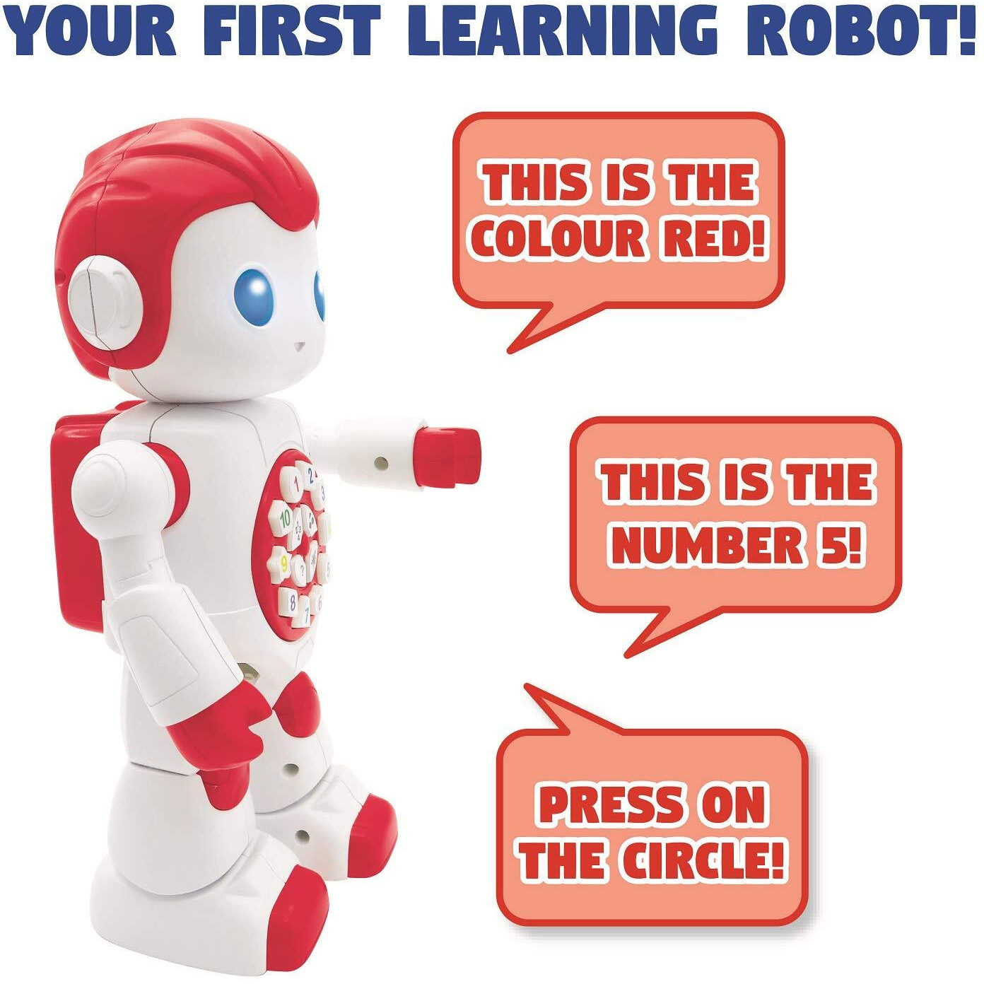 Lexibook Powerman Baby Smart Interactive Toy Learning Robot Toy For Kids Dancing Plays Music Quiz Numbers Shapes Colors Boy Girl Robot Junior Red/White - Rob15En_09, White Red, 8.66 Inch