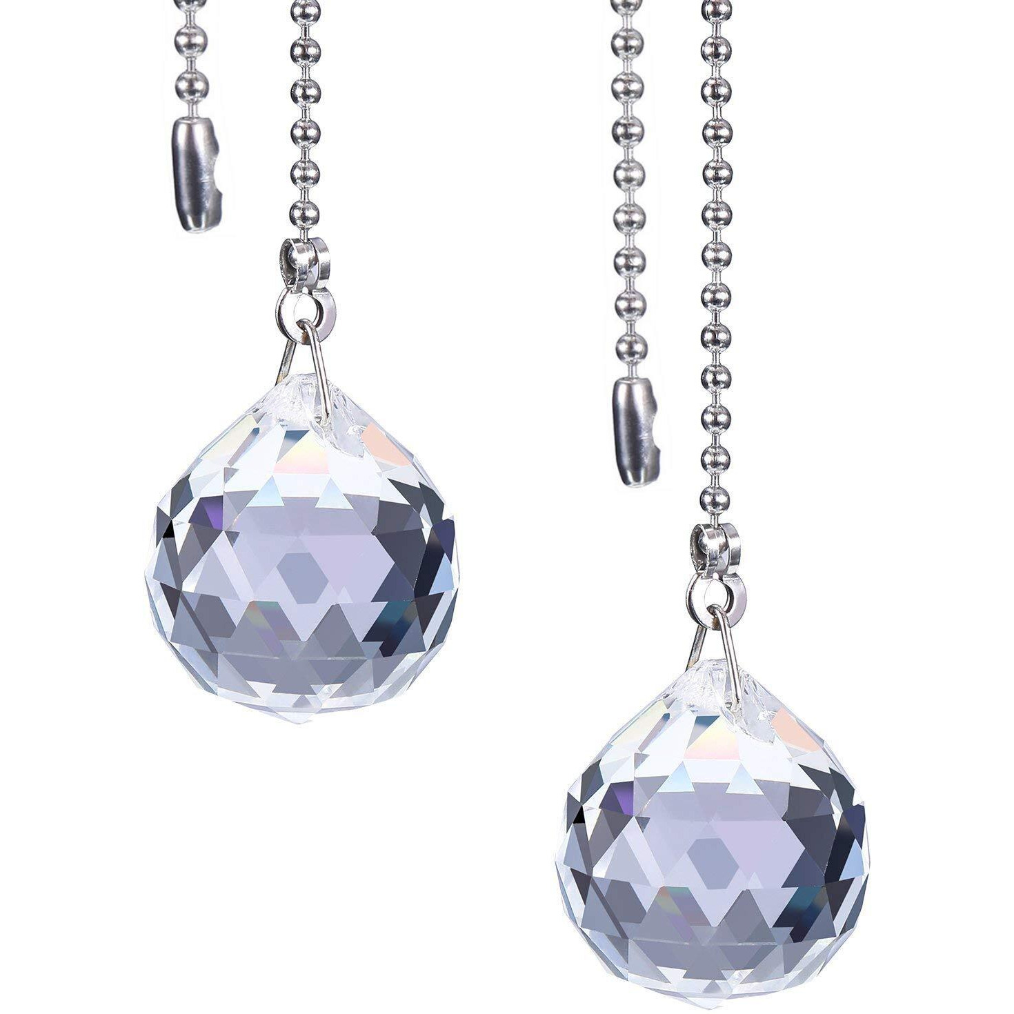 Hestya 2 Sets Clear Crystal Pull Chain Extension With Connector For Ceiling Light Fan Chain, 1 Meter Length Each (Style A)