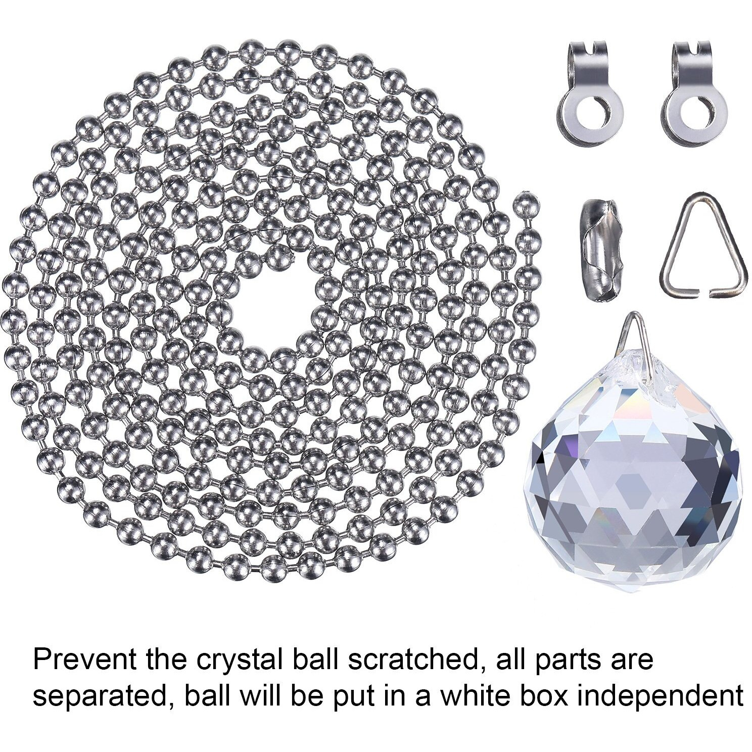 Hestya 2 Sets Clear Crystal Pull Chain Extension With Connector For Ceiling Light Fan Chain, 1 Meter Length Each (Style A)