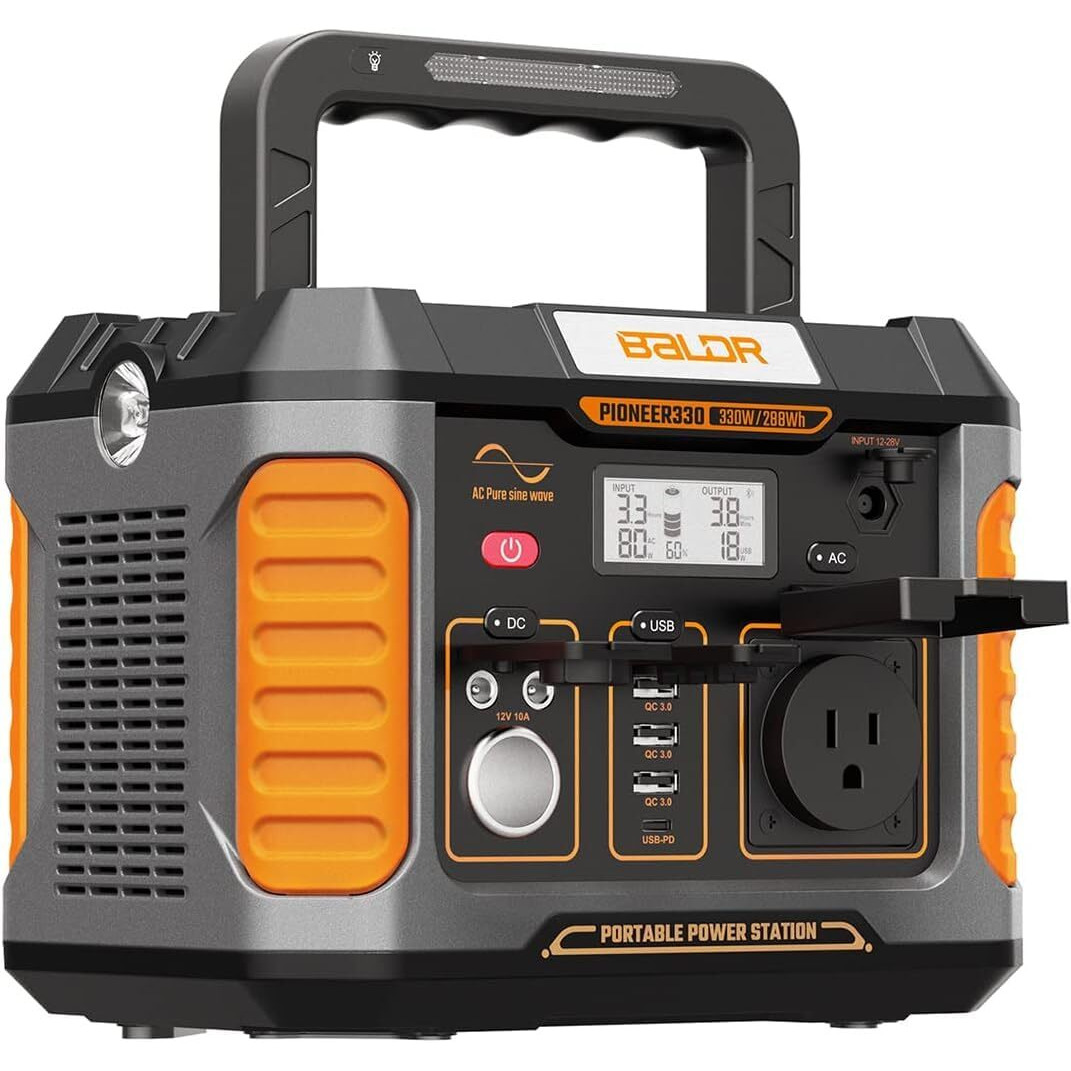 Baldr Portable Power Station, Solar Generator With 120V Pure Sine Wave Ac Outlet, Backup Lithium Battery Power Supply, 330W | 288Wh, For Cpap Camping Travel Hunting Outdoors Emergency Blackout