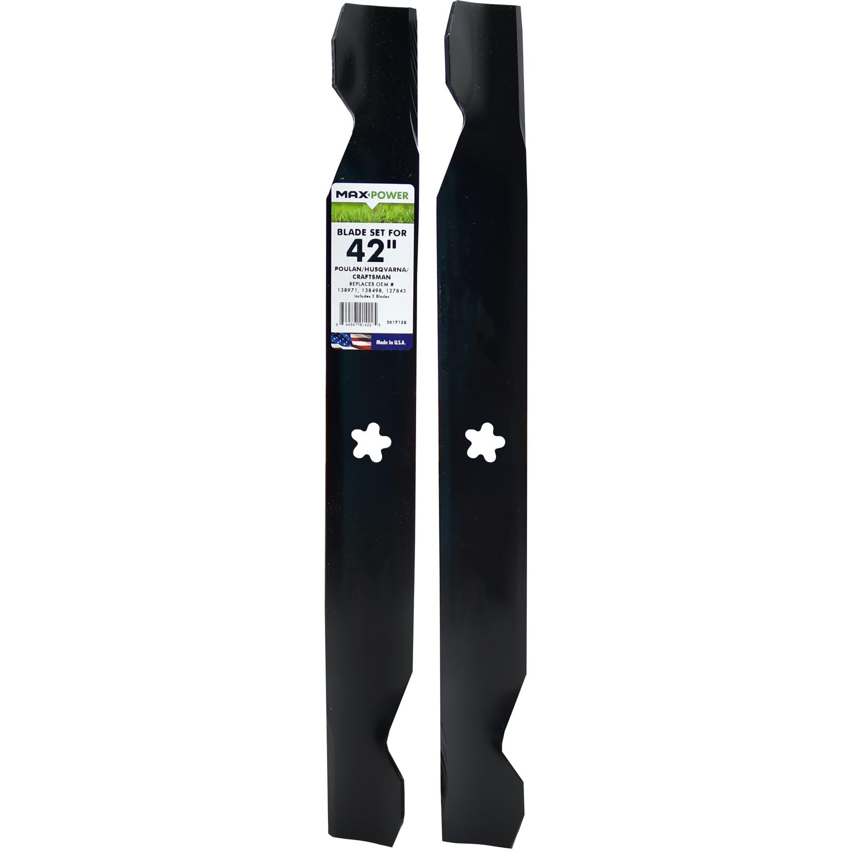 Maxpower 561713B 2-Blade Set For 42"" Cut Poulan/Husqvarna/Craftsman Replaces 138498, 138971, 138971X431, 532138971, 53-21278-43, 53-21384-98, Black