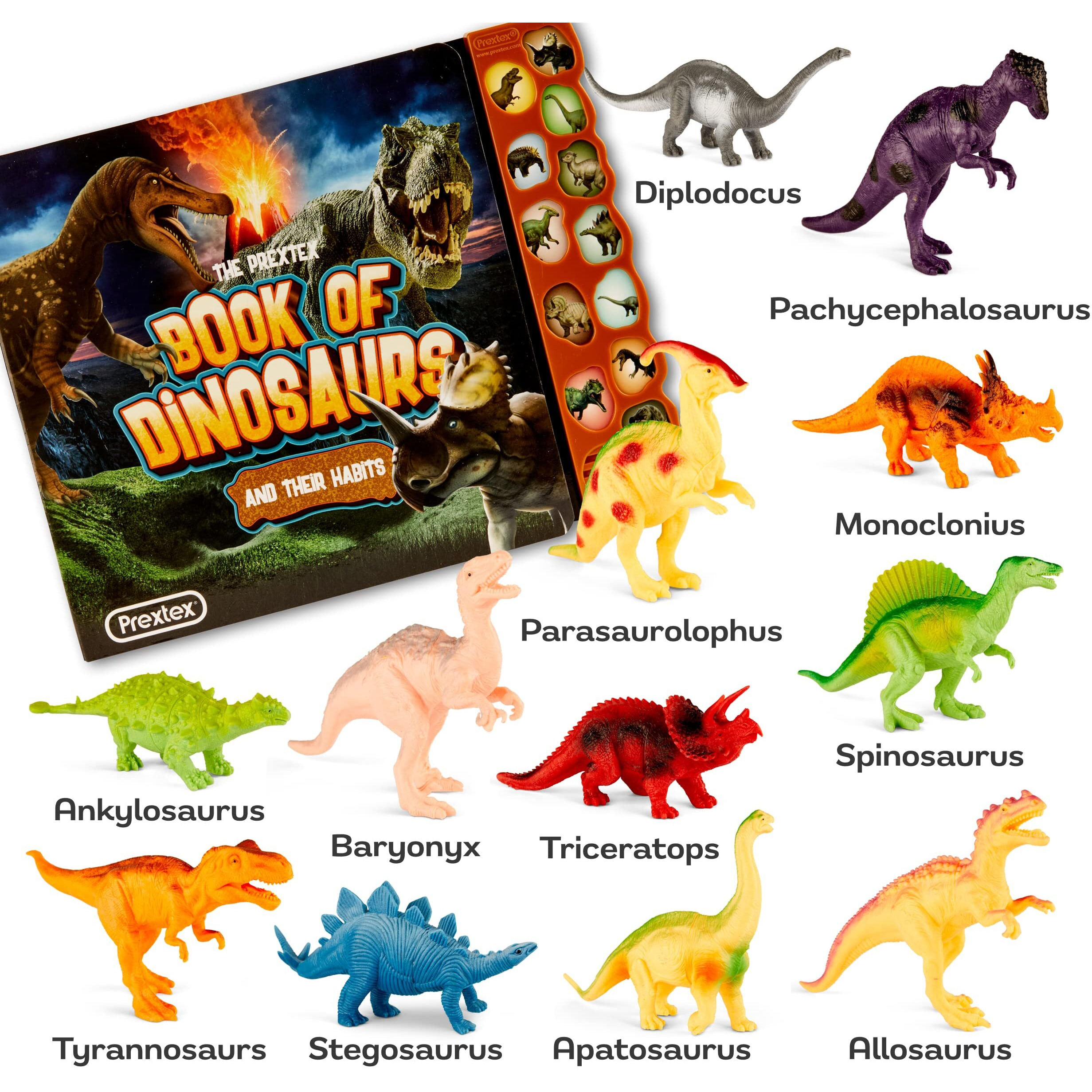 Prextex Dinosaur Toys For Kids 3-5 (12 Plastic Dinosaur Figures & Interactive Dinosaur Book With Sound) - Toddler Dinosaur Toy, Kids Dinosaur Toys For Girls, Boys, Toddlers, Dinosaurs For Kids 3-5