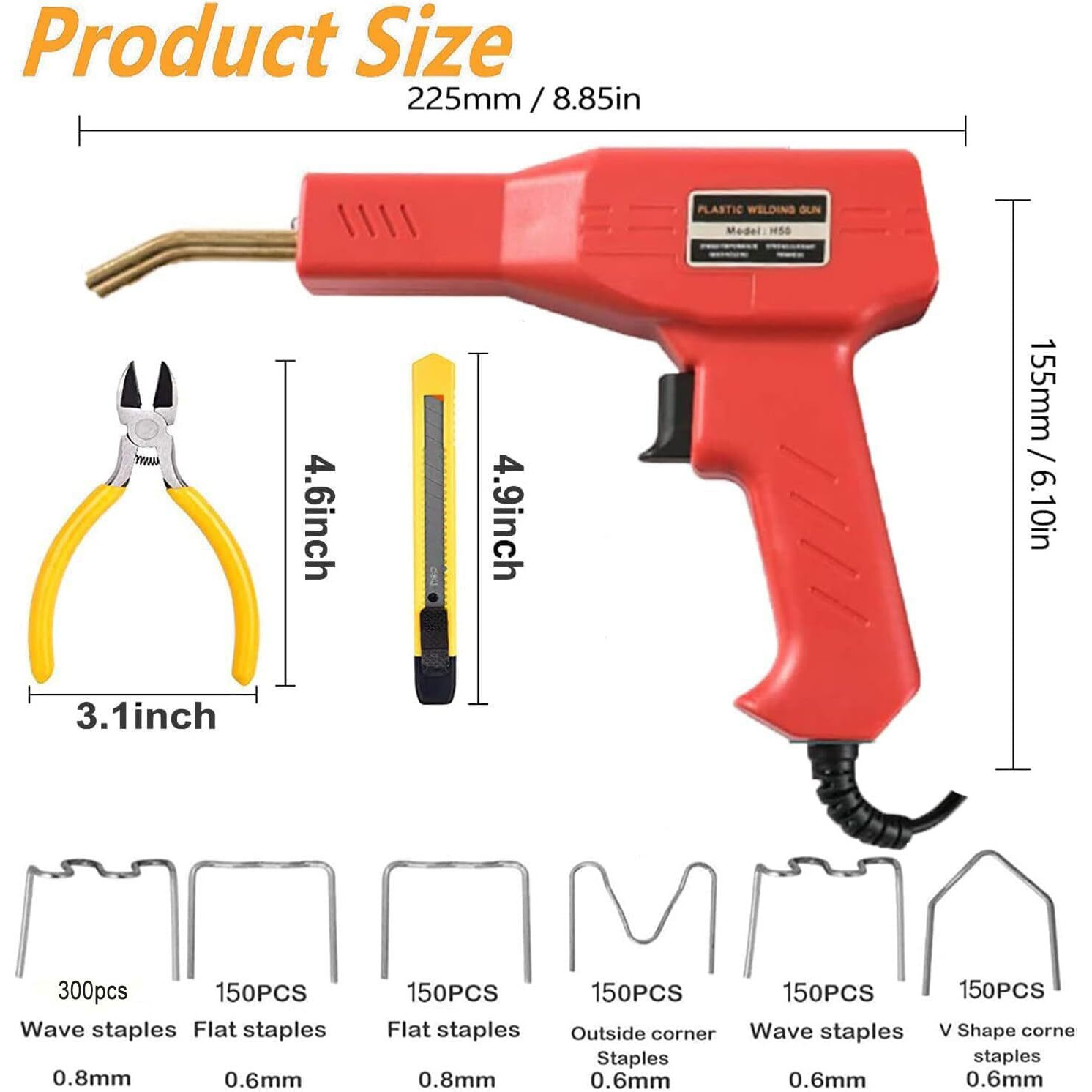 Plastic Welding Machine Car Bumper Repair Kit,6Types 1050 Staples Plastic Welding Kit Car Bumper Repair Kit Plastic Welding Repair Flat/Outside Corner/Inside Corner/Wave Staples