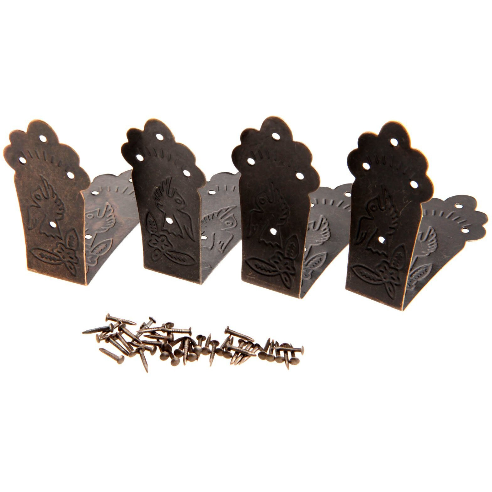 Dophee 4Pcs Antique L Shaped Corner Guards, Embossing Decorative Edge Corner Bracket Corner Protectors Guard Cover With Mounting Screws For Chest Case Wooden Box - 2.17"&quotX2.17"&quotX0.98""