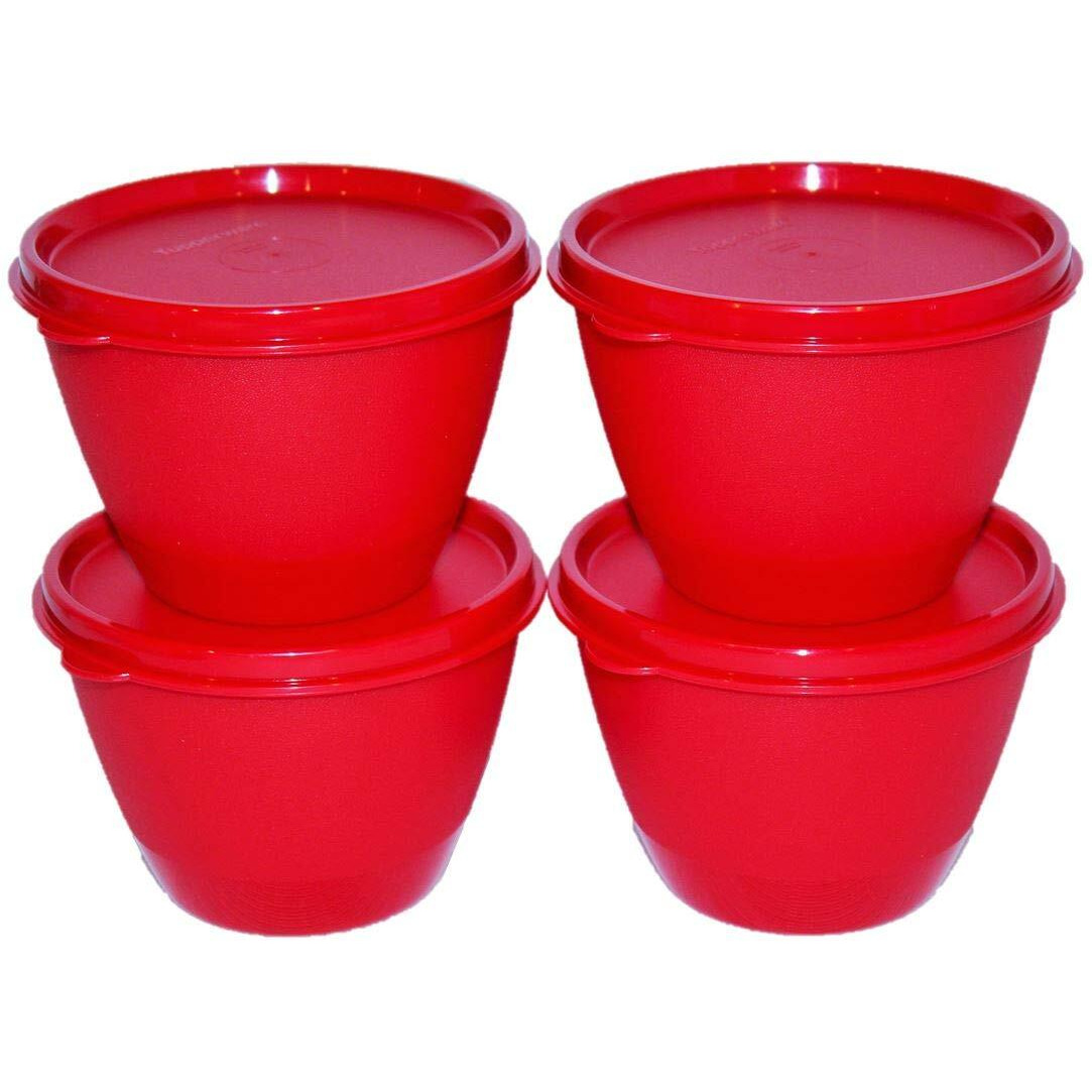 Tupperware Set Of 4 Refrigerator Bowls 14 Ounce Red