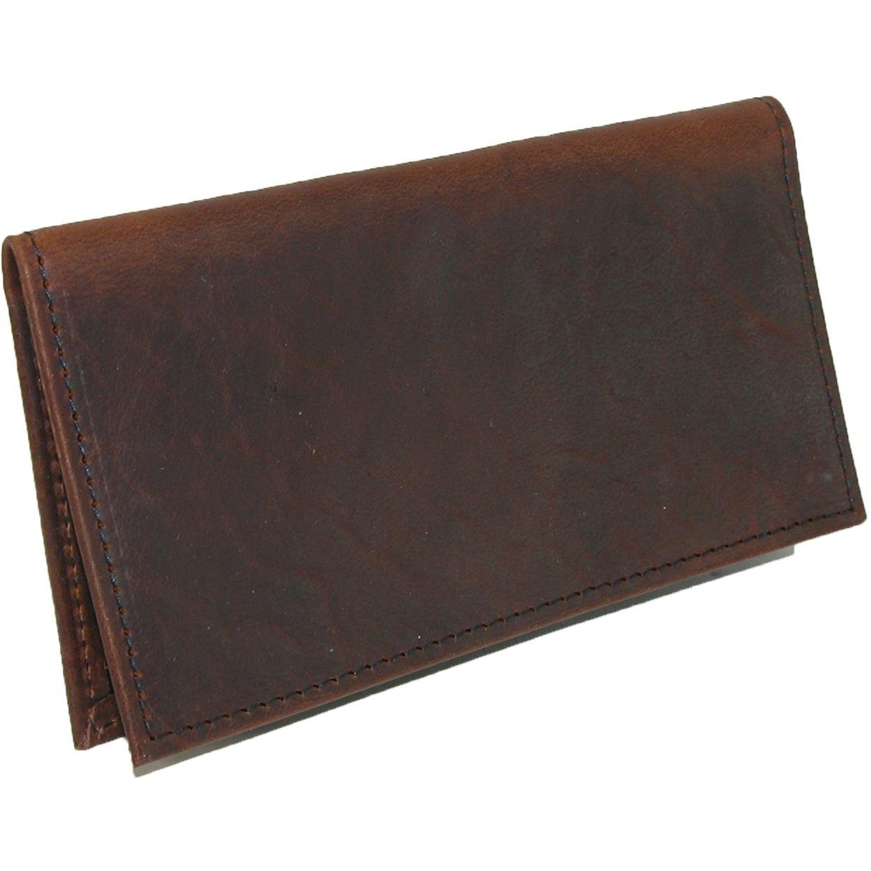 Boston Leather Unisex Textured Bison Leather Checkbook Cover, Dark Pecan