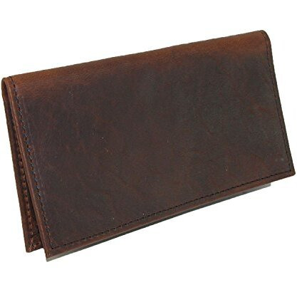 Boston Leather Unisex Textured Bison Leather Checkbook Cover, Dark Pecan