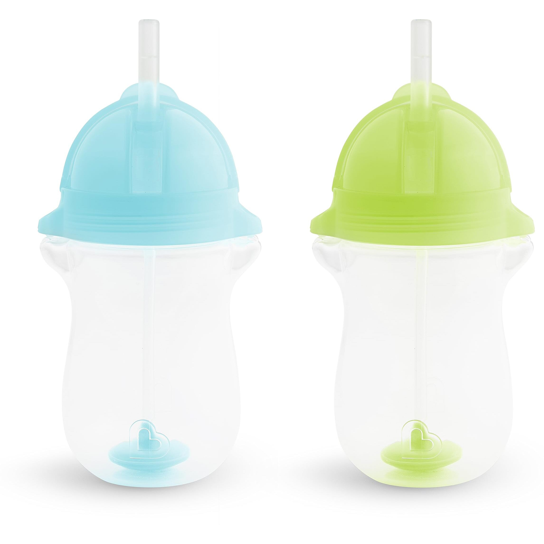 Munchkin Any Angle Weighted Toddler Straw Cup With Click Lock Lid, 10 Ounce, 2 Pack, Blue/Green