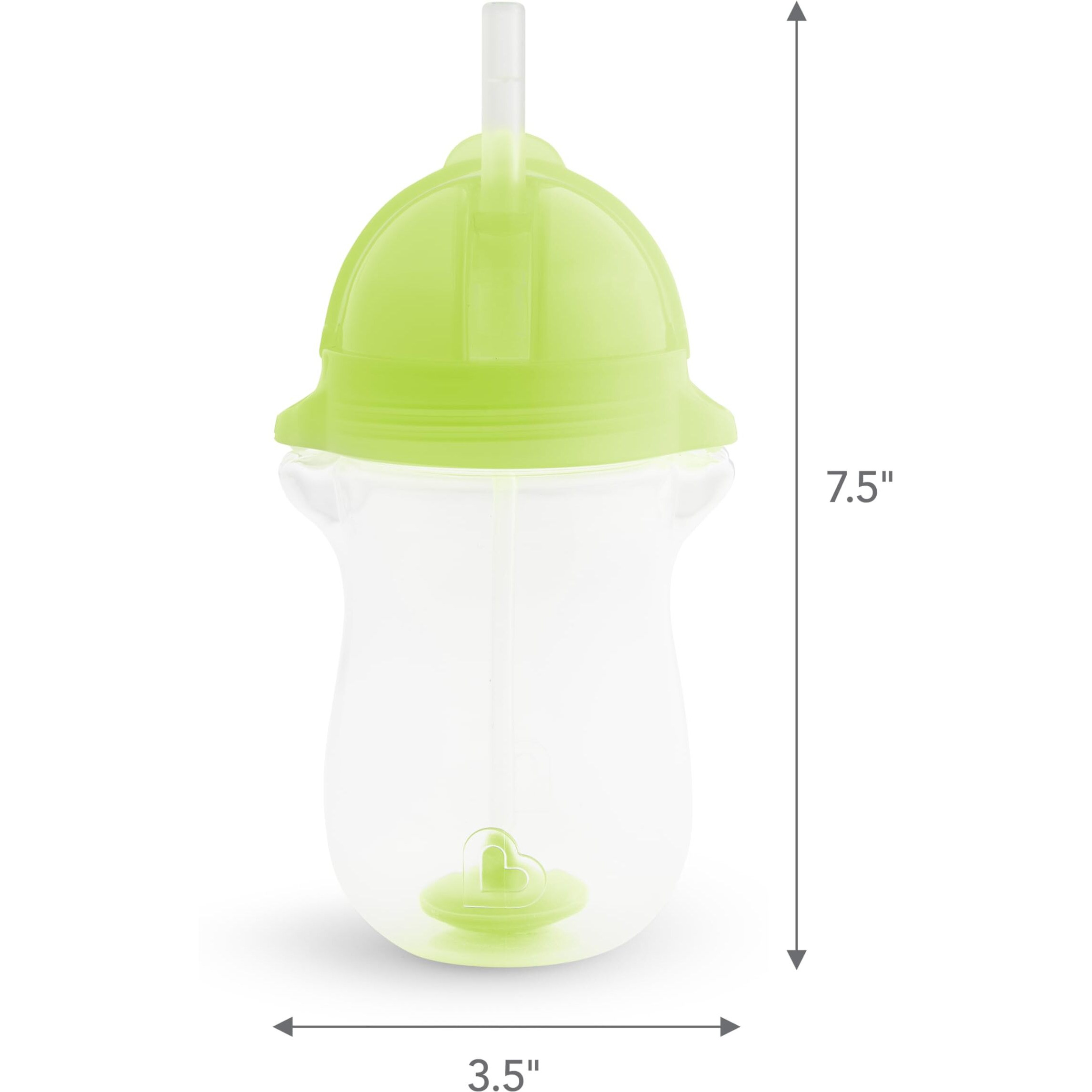 Munchkin Any Angle Weighted Toddler Straw Cup With Click Lock Lid, 10 Ounce, 2 Pack, Blue/Green