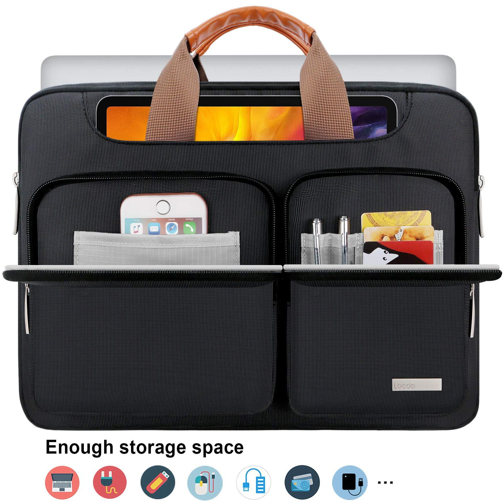 Lacdo 360 Protective Laptop Shoulder Bag, 14 Inch Laptop Sleeve Case For 14 Inch New Macbook Pro M3 Pro Max / M3 / M2 / M1 Pro Max A2992 A2918 A2779 A2442 2023-2021 Computer Messenger Bag, Black