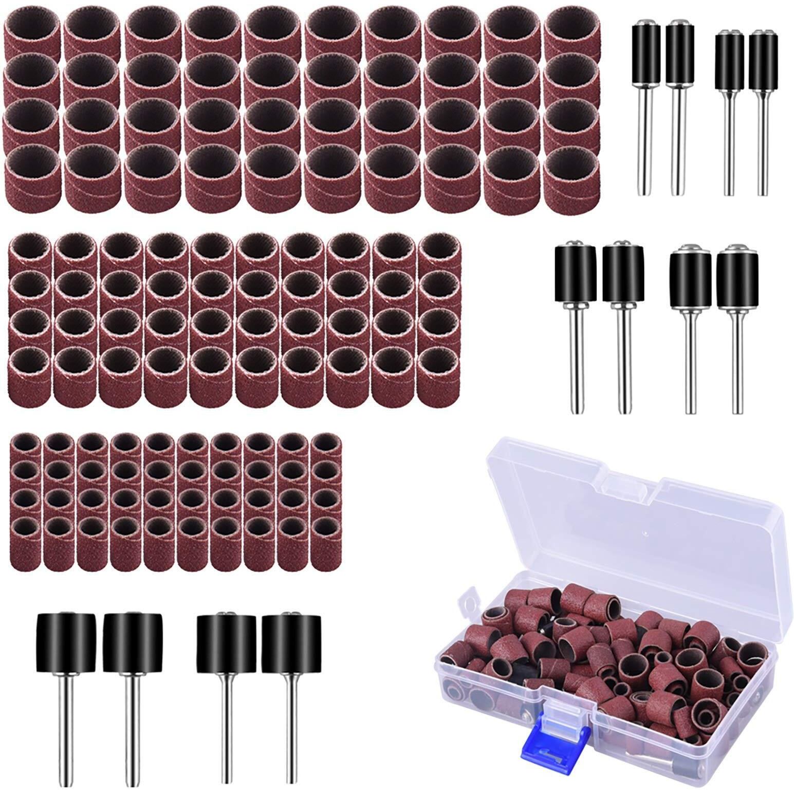 Austor Aluminum Oxide Sanding Drum Set With Free Box Including 120 Pieces Drum Sander Sanding Sleeves And 12 Pieces Drum Mandrels For Dremel Rotary Tool, 132 Pieces