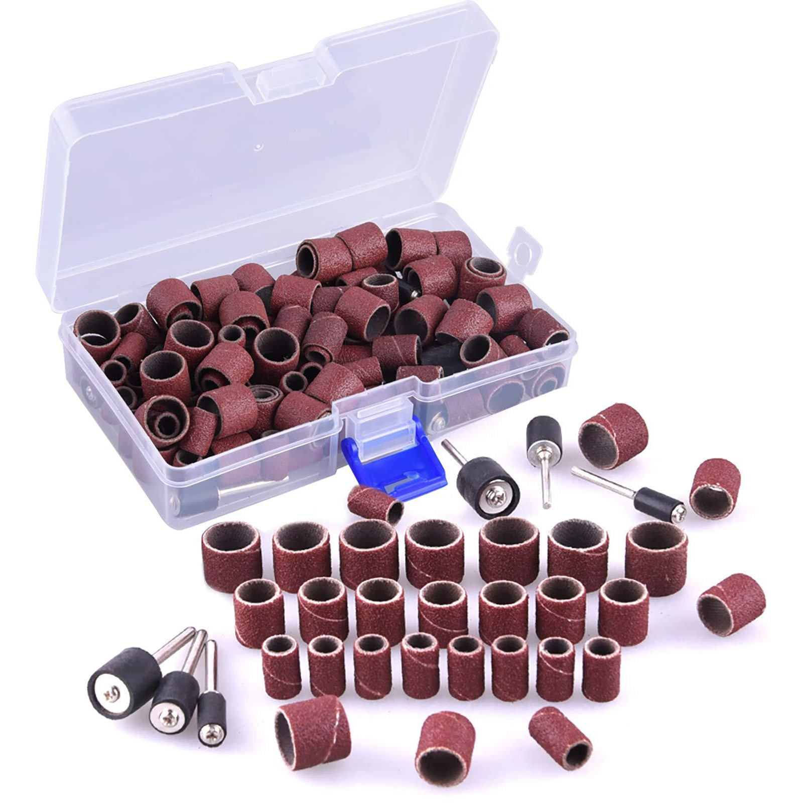Austor Aluminum Oxide Sanding Drum Set With Free Box Including 120 Pieces Drum Sander Sanding Sleeves And 12 Pieces Drum Mandrels For Dremel Rotary Tool, 132 Pieces