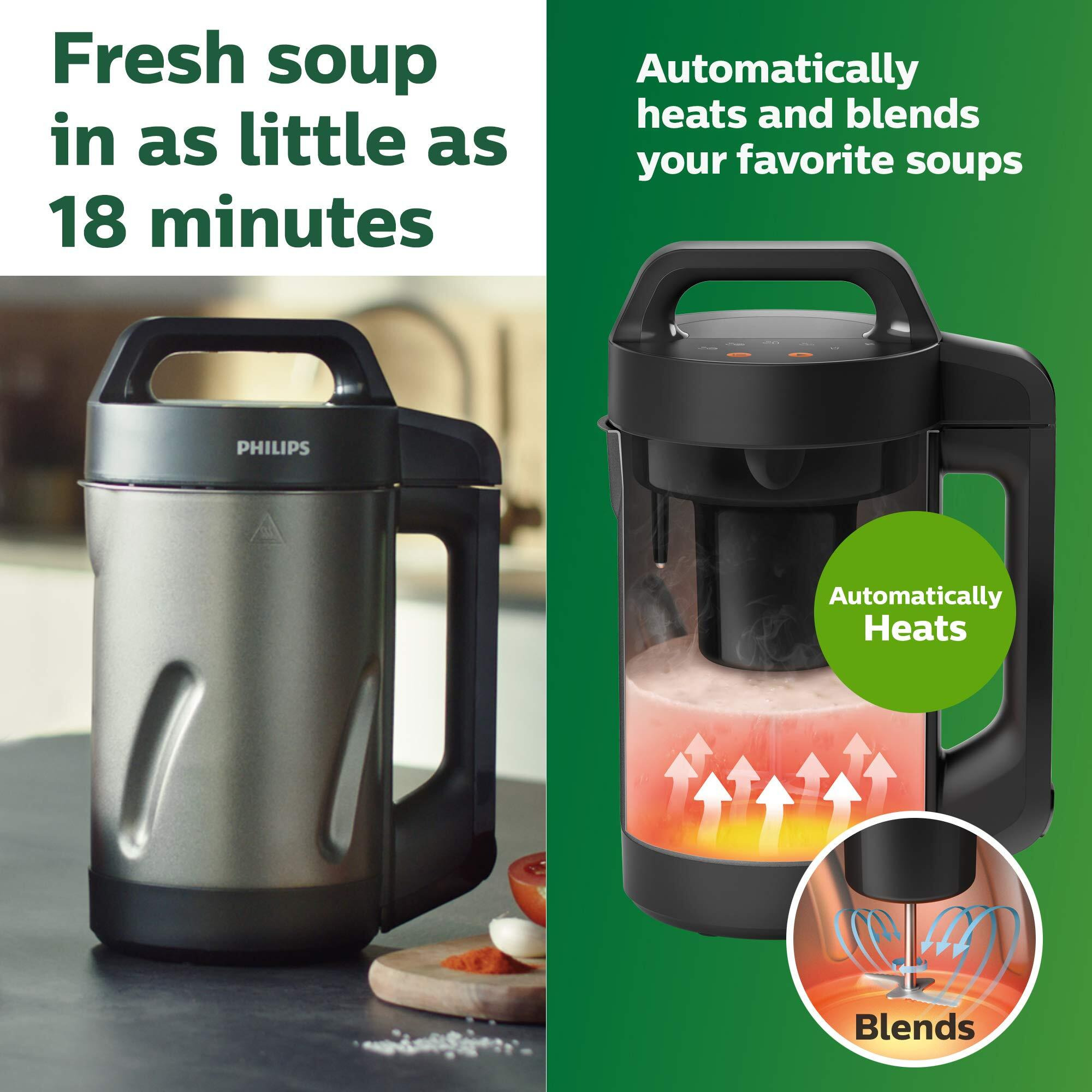 Philips Viva Collection Soupmaker, 1.2 L, Makes 2-4 Servings, 6 Pre-Set Programs, Souppro Technology, Soup In Less Than 18 Minutes, Eeasy Clean, Recipe Book, Black And Stainless Steel (Hr2204/70)
