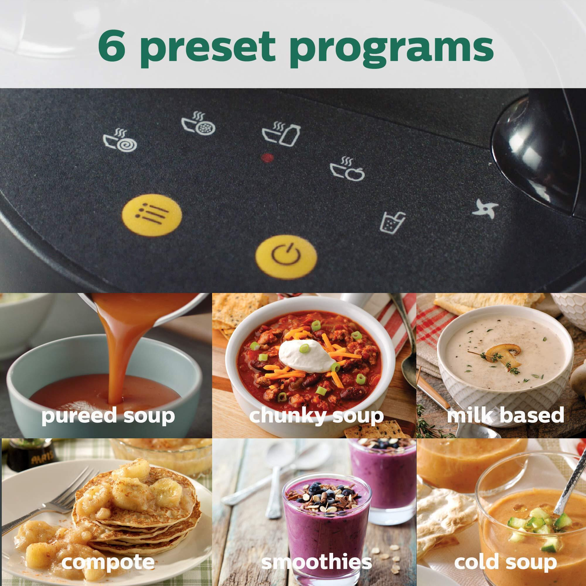 Philips Viva Collection Soupmaker, 1.2 L, Makes 2-4 Servings, 6 Pre-Set Programs, Souppro Technology, Soup In Less Than 18 Minutes, Eeasy Clean, Recipe Book, Black And Stainless Steel (Hr2204/70)