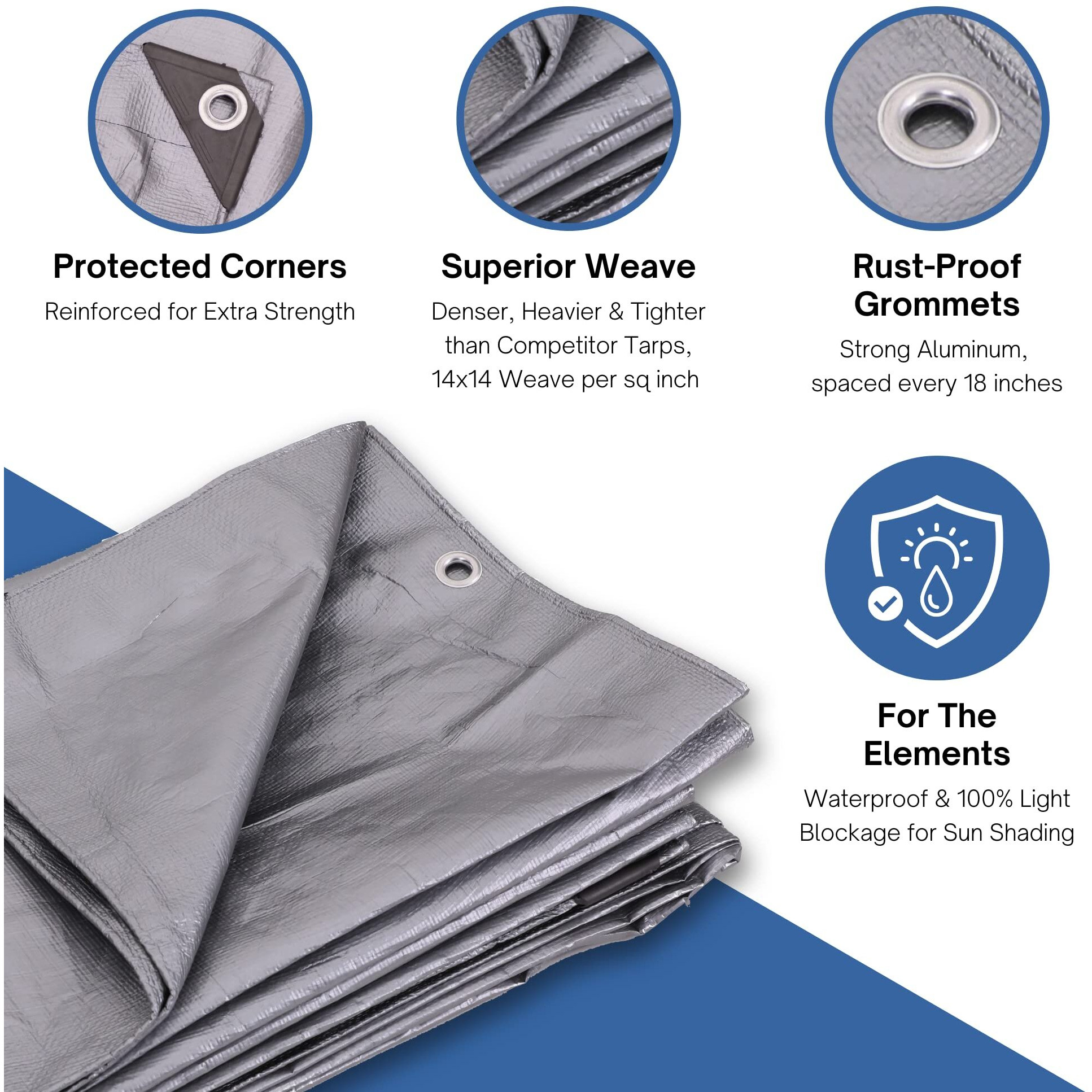 Kotap 6 X 10 Ft. Heavy-Duty Protection/Coverage Tarp, Superior Weave For Greater Longevity, 10-Mil Multi-Use, Waterproof, Trs-0610, Silver (1-Pack)