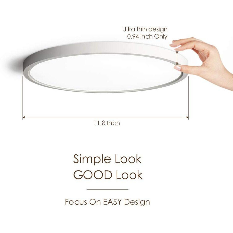 Taloya Flush Mount 12 Inch Ceiling Light (Milk White Shell), 20W Surface Mount Led Light Fixture For Bedroom Kitchen,3 Color Temperatures In One(3000K/4000K/6500K),0.94 Inch Thickness Round