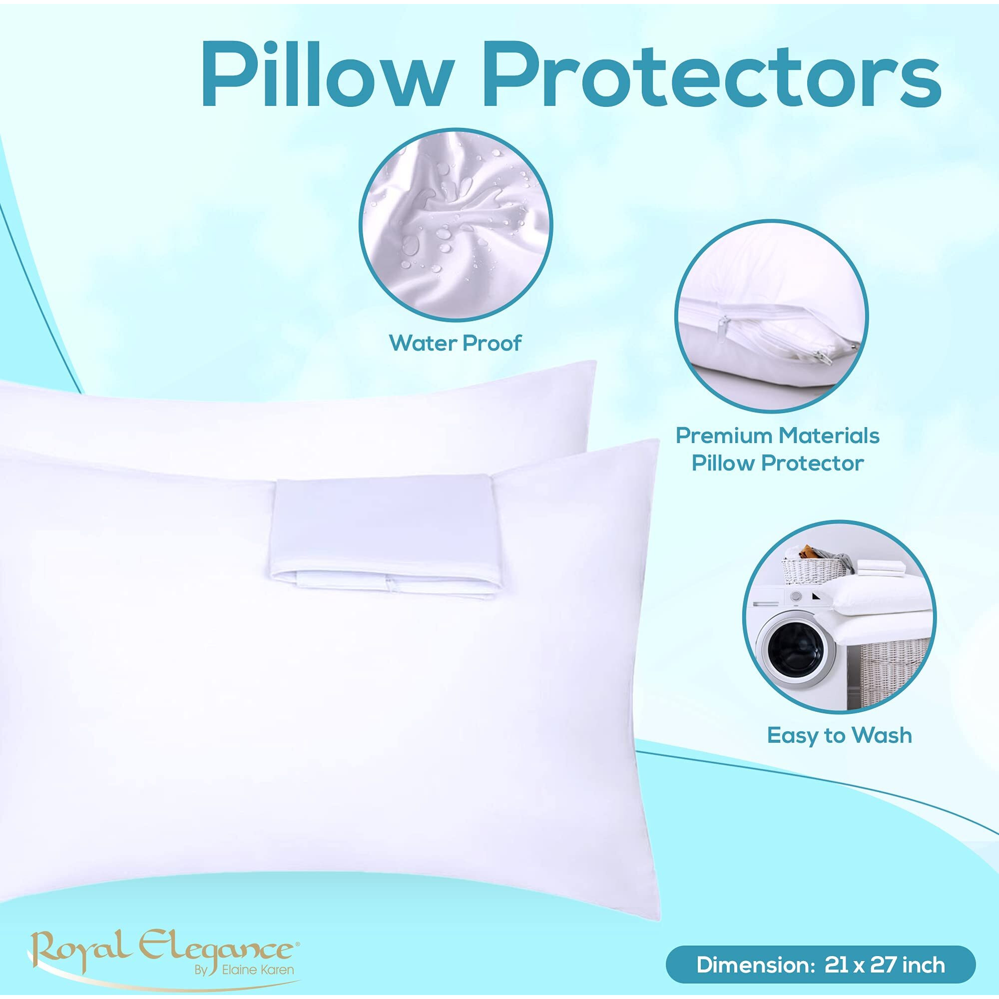 Elaine Karen 4-Pack Vinyl Pillow Protectors - Standard Size Zippered Pillow Covers - 100% Waterproof, Bedbug Proof - Washable And Reusable Pillow Encasement Covers