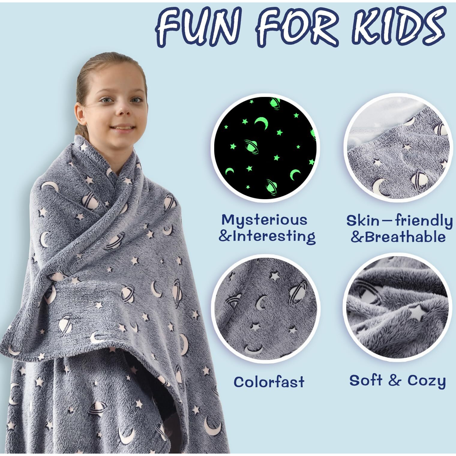 Sochow Glow In The Dark Throw Blanket 50 X 60 Inches, Galaxy Stars Pattern Soft Cozy Flannel Fleece Blanket For Sons Daughters, All Seasons Grey Presents Blanket For Preteens Teens