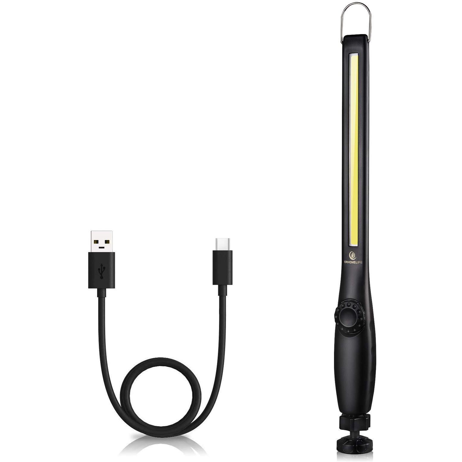 Orhomelife Magnetic Led Work Light, 24"" Usb Cable, 3300Mah Capacity, 4-Level Power Indicator Lights, 360 Pivoting Base, 20"" Pull Force, 72 Hours Of Low Brightness