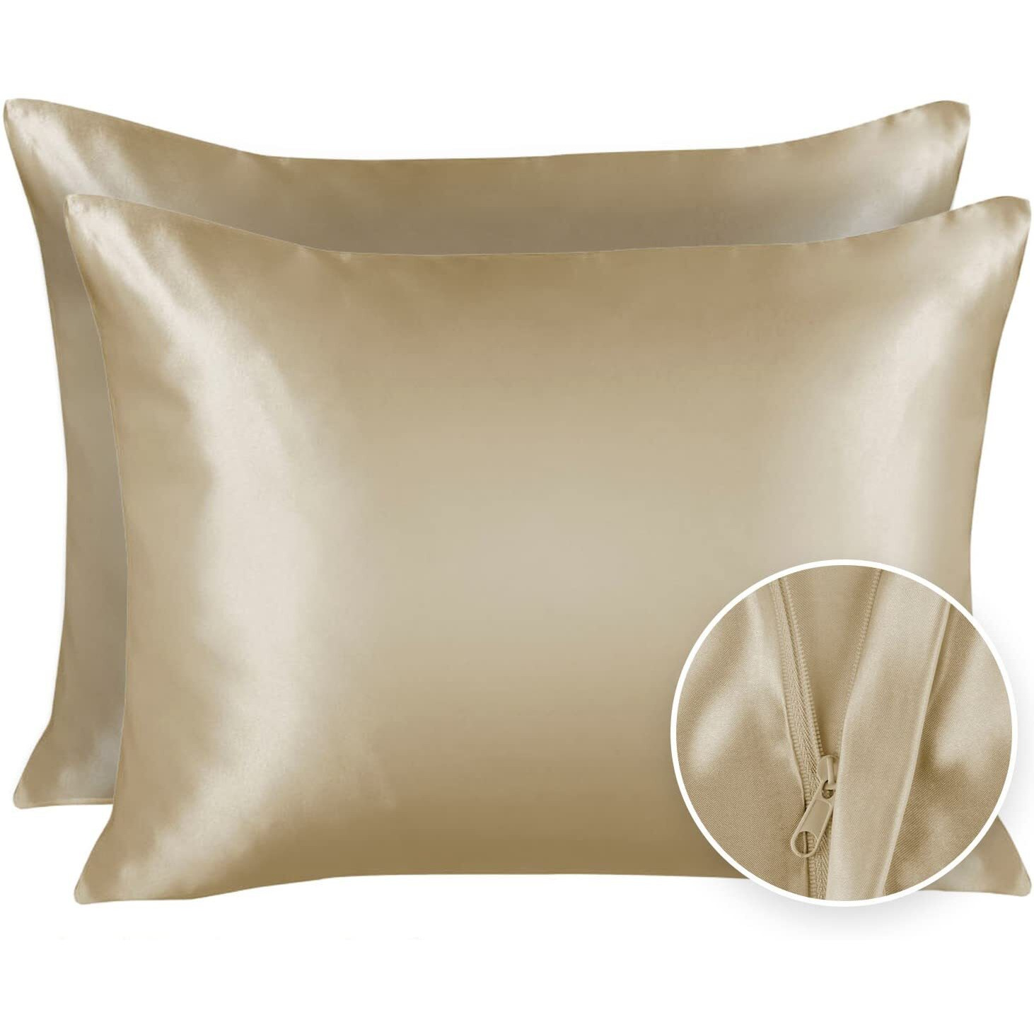 Shopbedding Luxury Satin Pillowcase For Hair - Queen Satin Pillowcase With Zipper, Champagne (Pillowcase Set Of 2) - Blissford