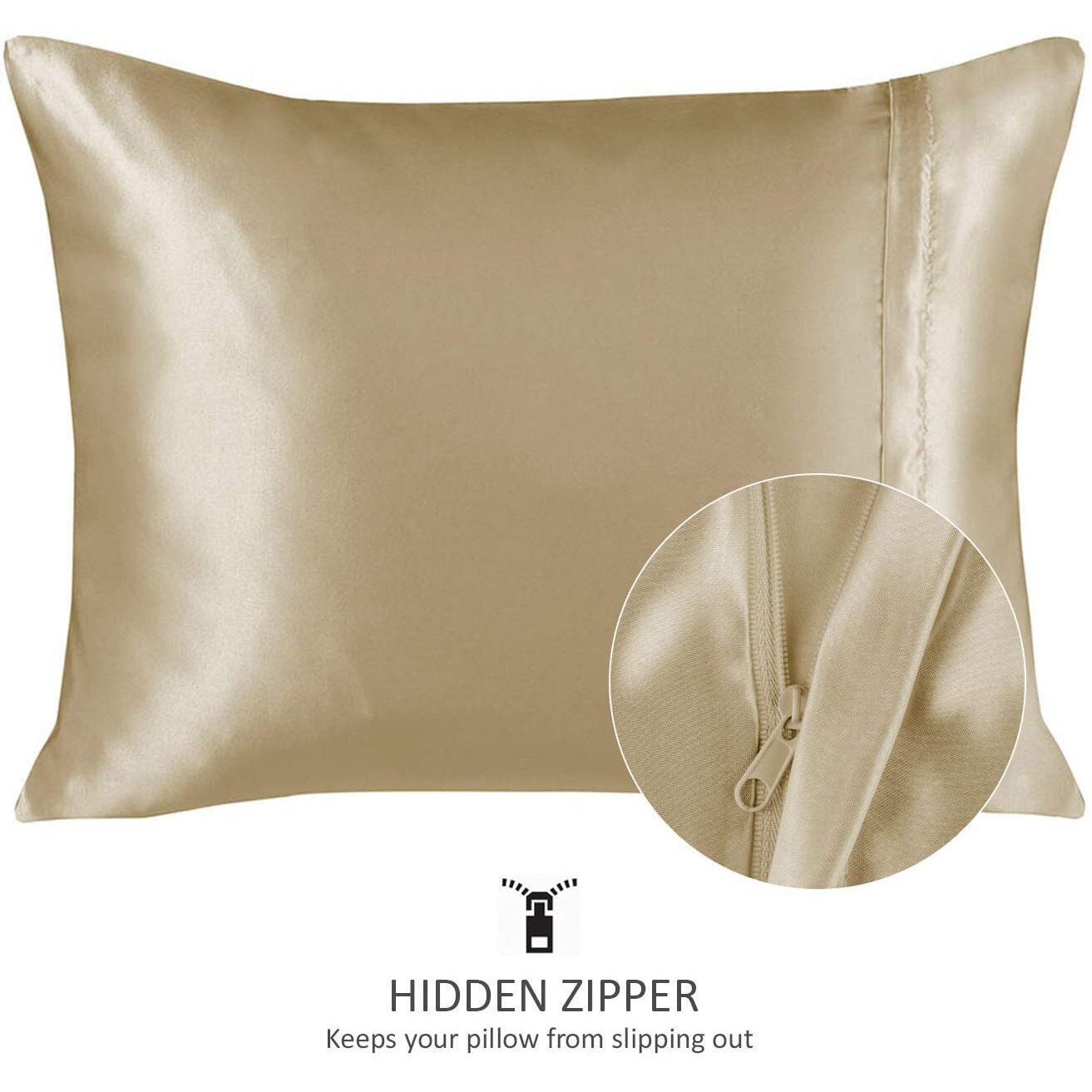 Shopbedding Luxury Satin Pillowcase For Hair - Queen Satin Pillowcase With Zipper, Champagne (Pillowcase Set Of 2) - Blissford