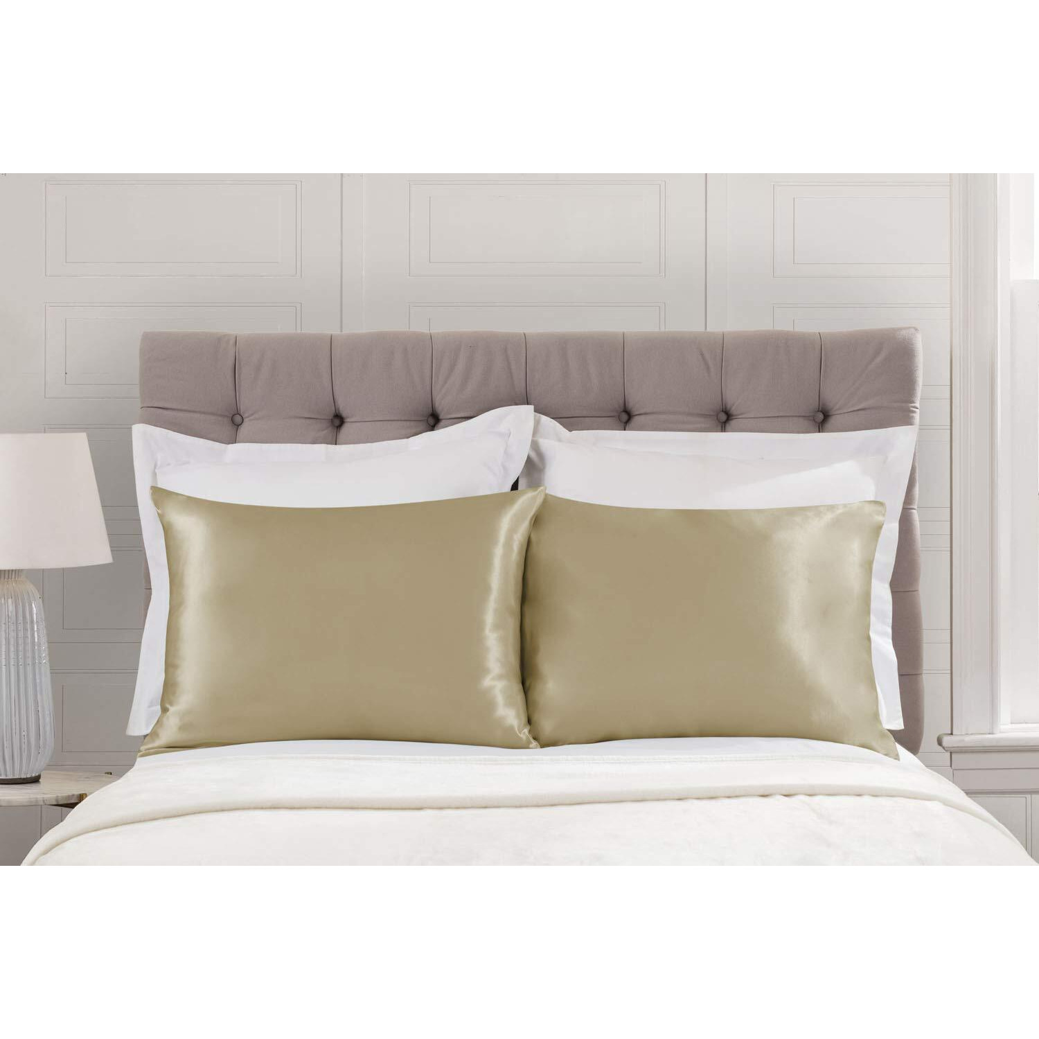Shopbedding Luxury Satin Pillowcase For Hair - Queen Satin Pillowcase With Zipper, Champagne (Pillowcase Set Of 2) - Blissford