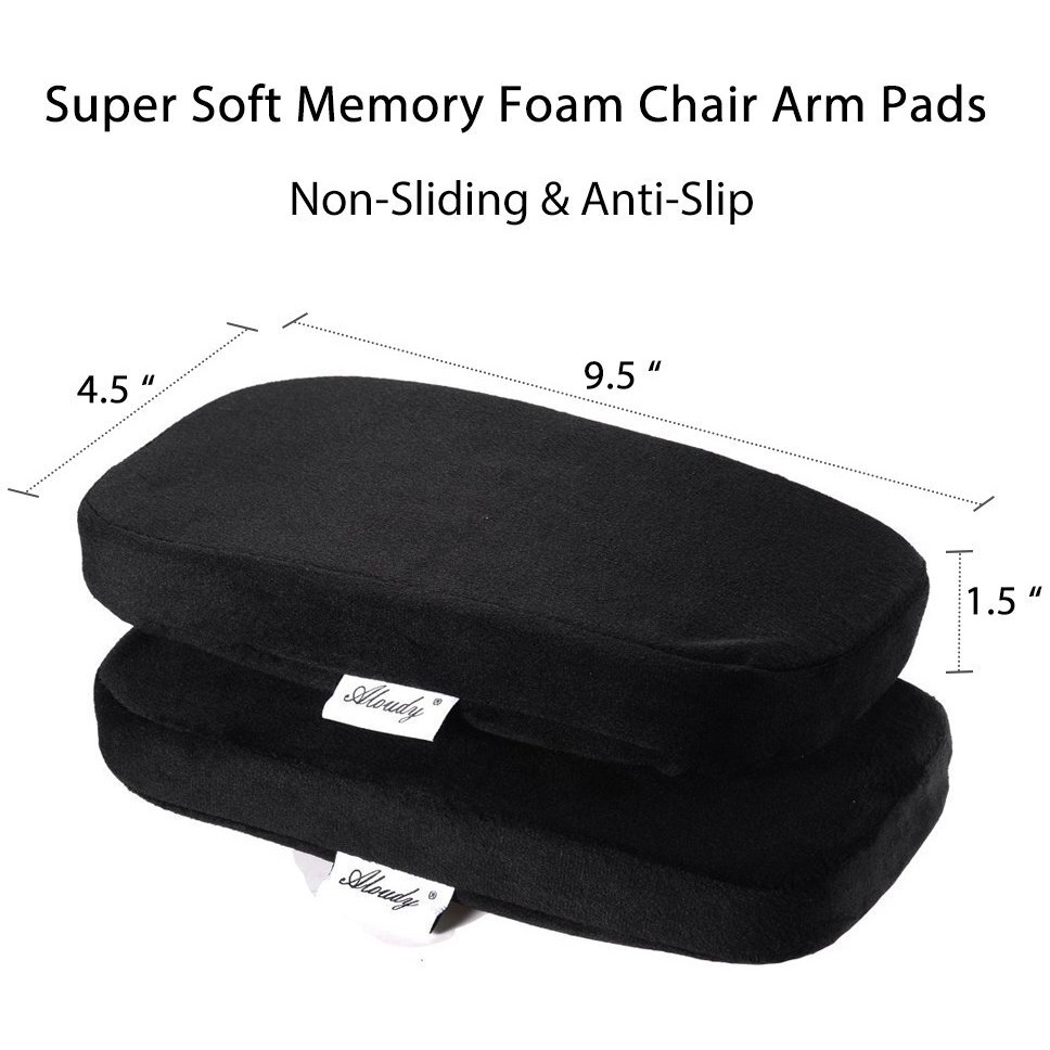 Aloudy Ergonomic Memory Foam Office Chair Armrest Pads, Comfy Gaming Chair Arm Rest Covers For Elbows And Forearms Pressure Relief(Set Of 2), Stretch Fit, Black