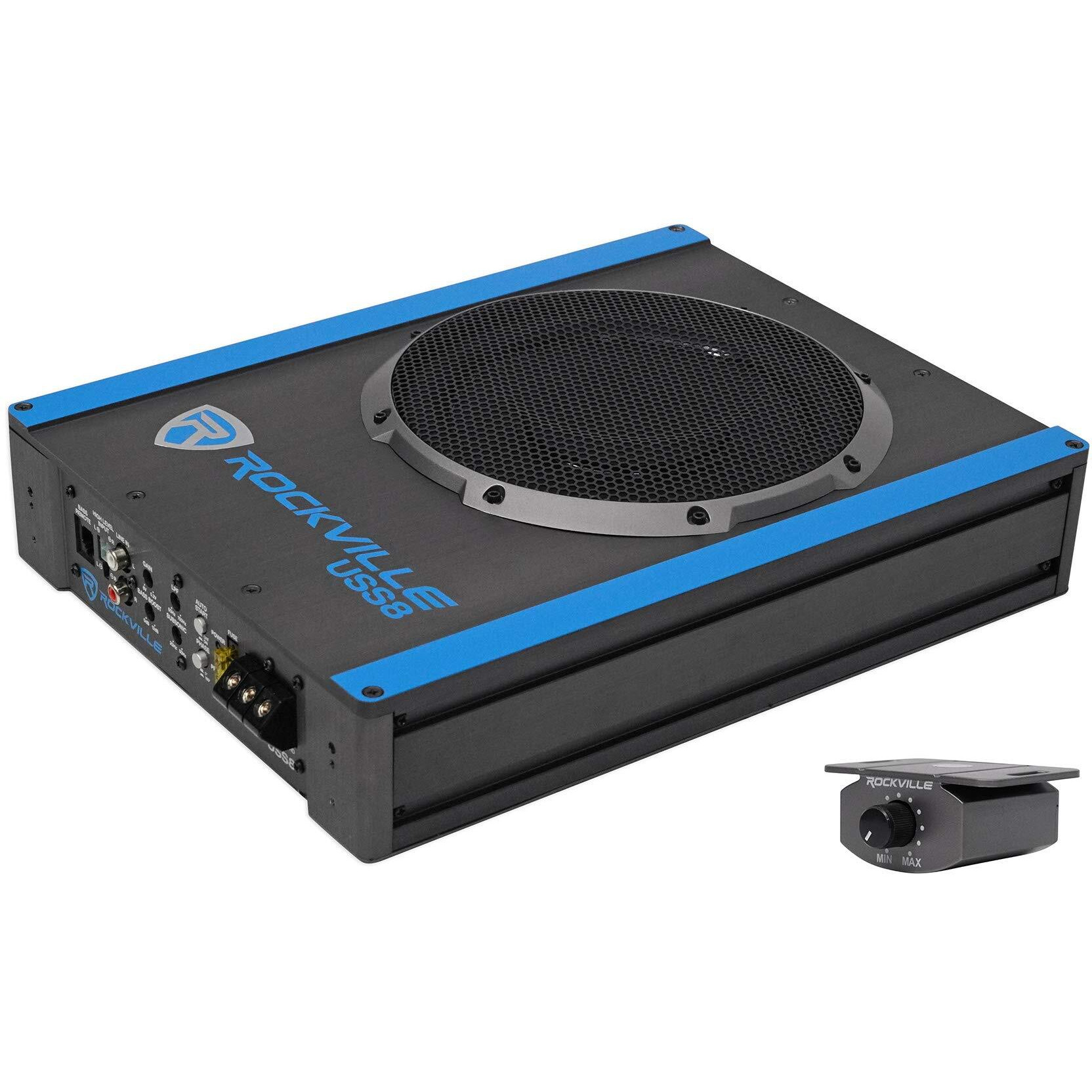 Rockville Uss8 8"" 600W Slim Under-Seat Powered Car/Truck Subwoofer Sub+Amp Kit
