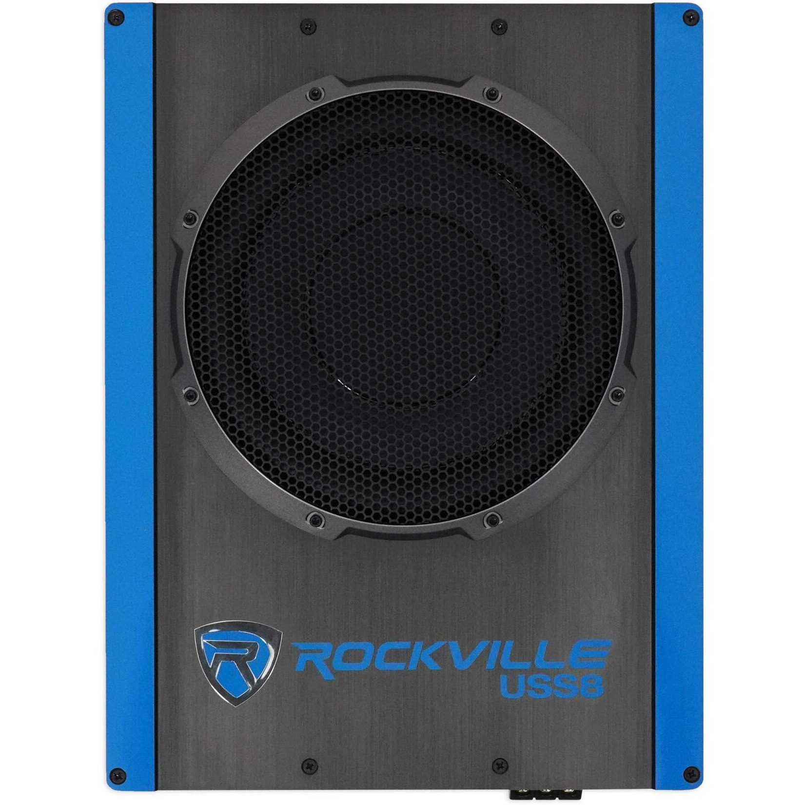 Rockville Uss8 8"" 600W Slim Under-Seat Powered Car/Truck Subwoofer Sub+Amp Kit