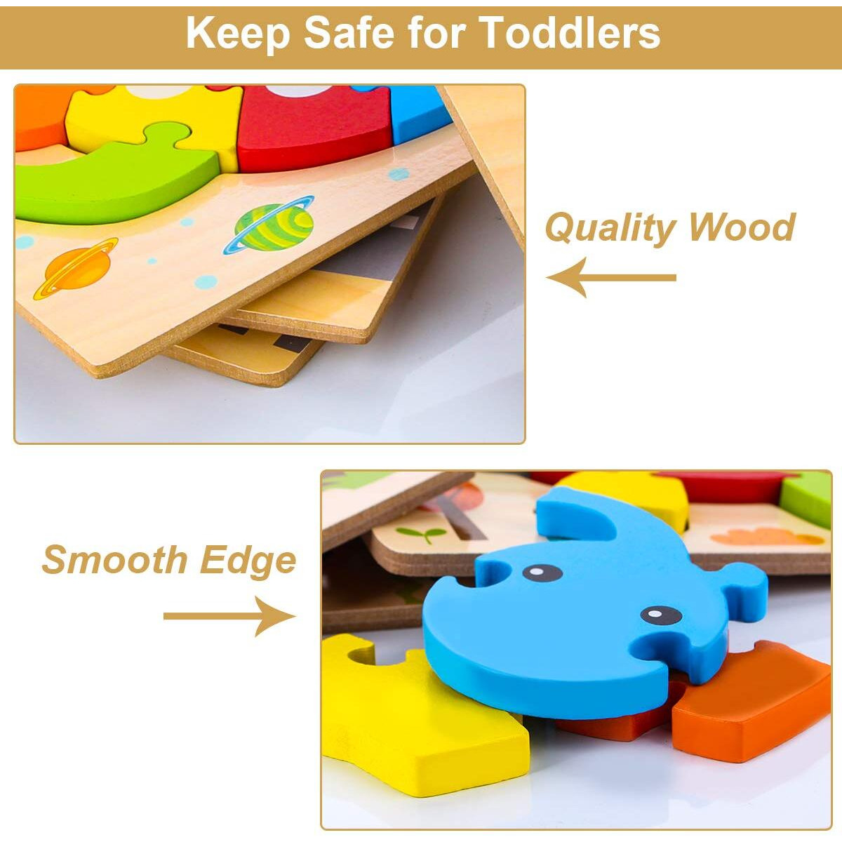 Skyfield Wooden Animal Toddler Puzzles For 1 2 3 Years Old Boys & Girls, Baby Stem Educational Toy Gift With 4 Animals Montessori Bright Color Shapes Learning Puzzles,Great Gift Ideas For 1-3