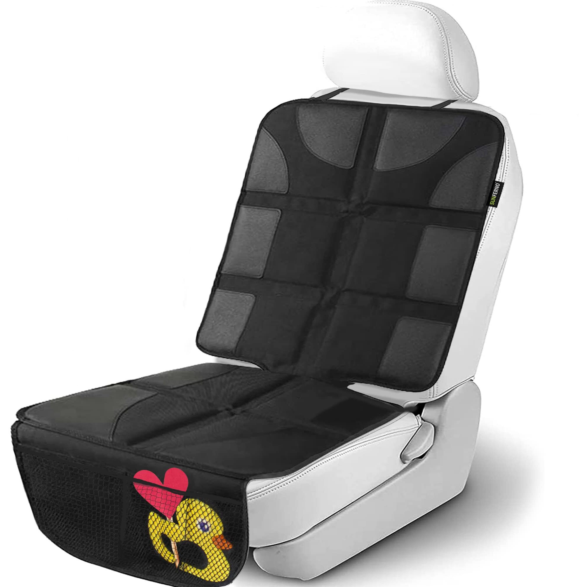 Sunferno Baby Car Seat Protector For Child Car Seat - Water Resistant Mesh Pockets Carseat Seat Protector For Under Car Seat - Car Seat Protector For Leather Seats - Seat Cover Pad For Dogs