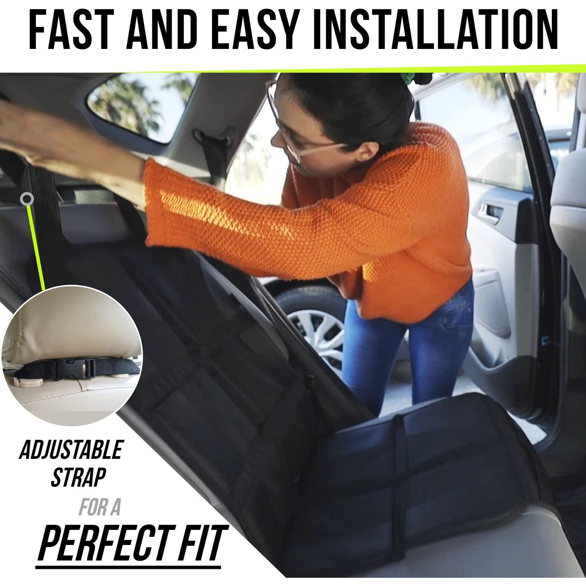 Sunferno Baby Car Seat Protector For Child Car Seat - Water Resistant Mesh Pockets Carseat Seat Protector For Under Car Seat - Car Seat Protector For Leather Seats - Seat Cover Pad For Dogs