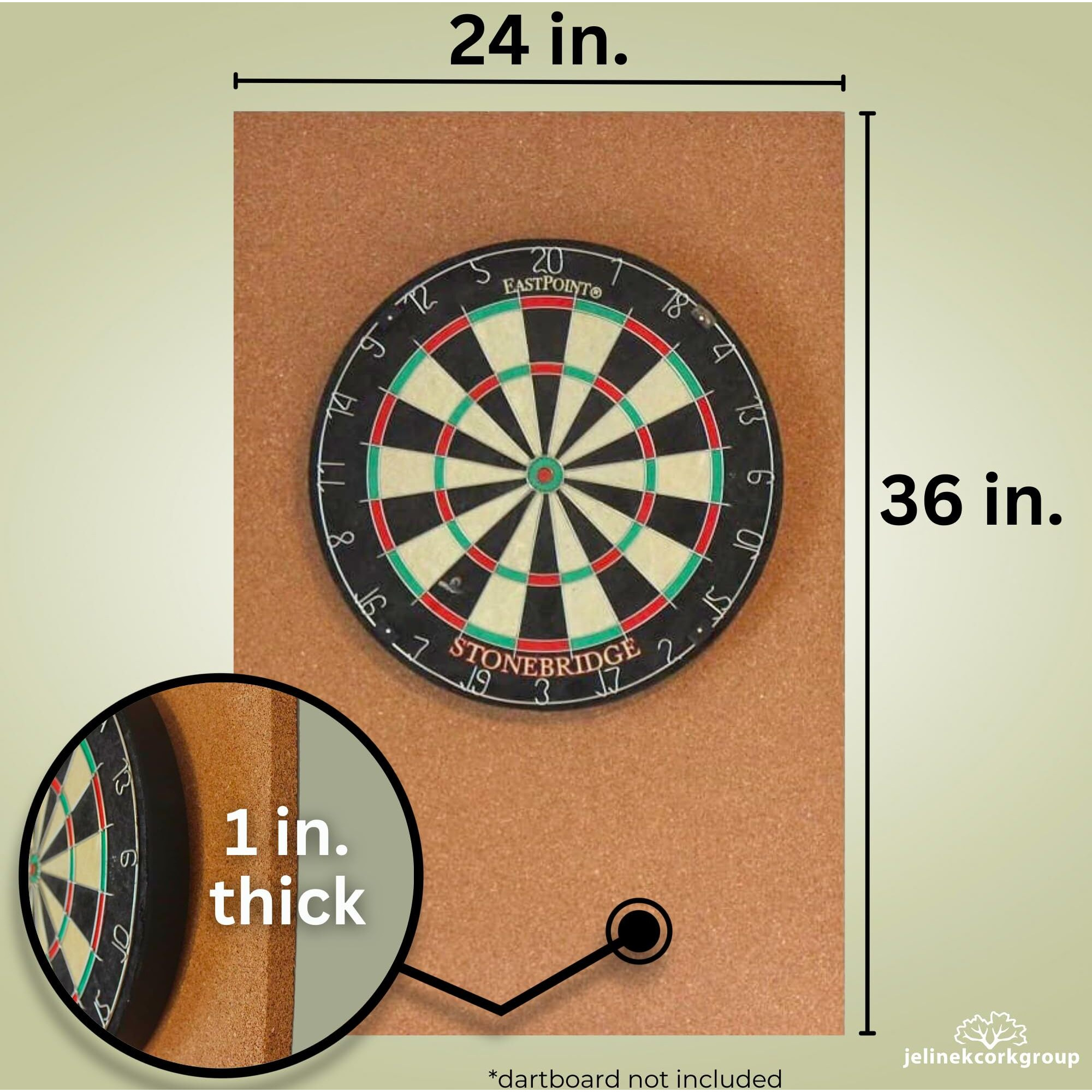 Jelinek Cork Dart Board Backer Wall Cover 36 X 24 X 1 Inches