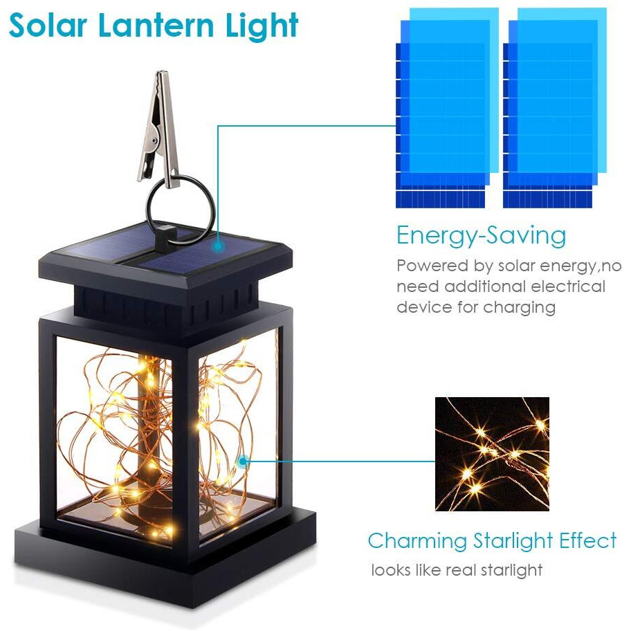 Hanging Solar Lights, Outdoor Hanging Lanterns Lights Solar Fairy String Lights Outdoor Dusk To Dawn Auto On/Off For Garden Patio Yard, Warm White - Christmas Decorations (2Pack)