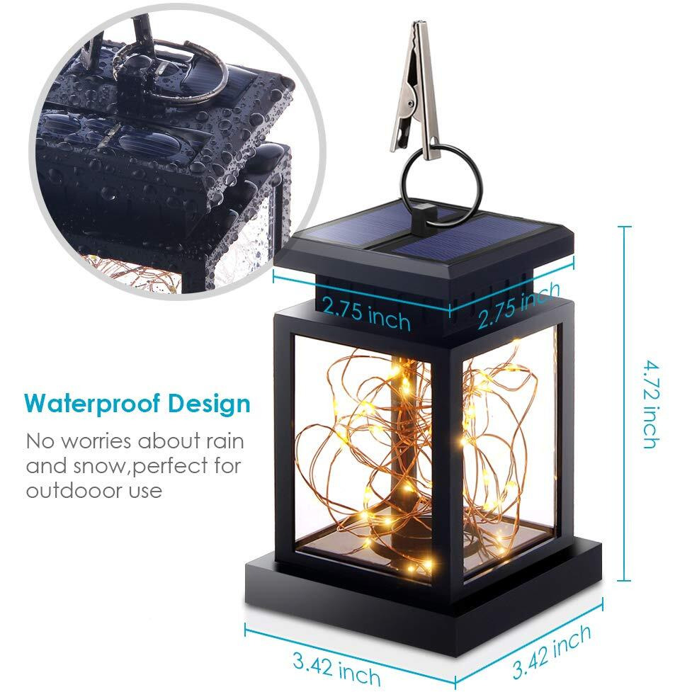 Hanging Solar Lights, Outdoor Hanging Lanterns Lights Solar Fairy String Lights Outdoor Dusk To Dawn Auto On/Off For Garden Patio Yard, Warm White - Christmas Decorations (2Pack)