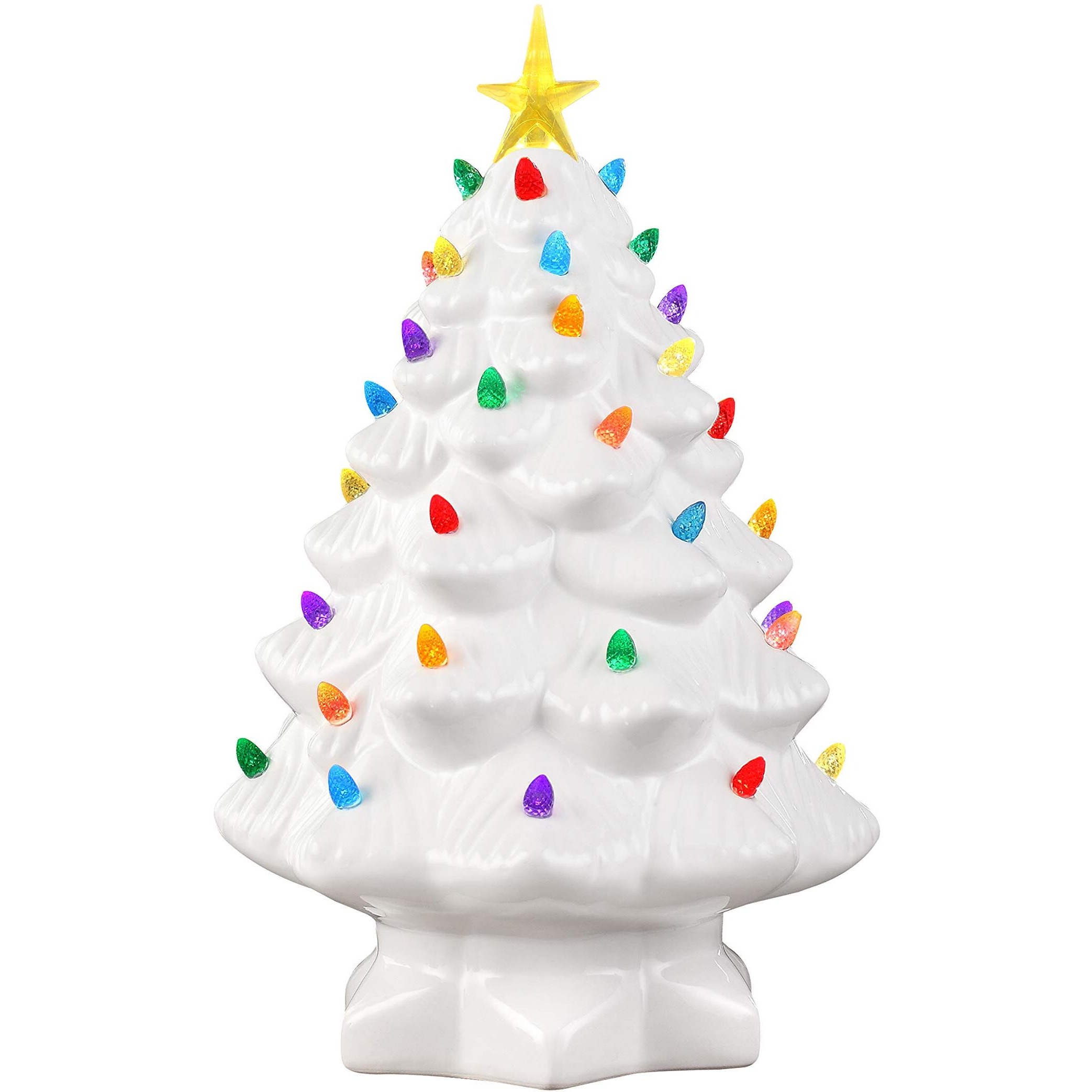Mr. Christmas Nostalgic Ceramic Christmas Tree With Led Lights Indoor Decoration, 14 Inches, White