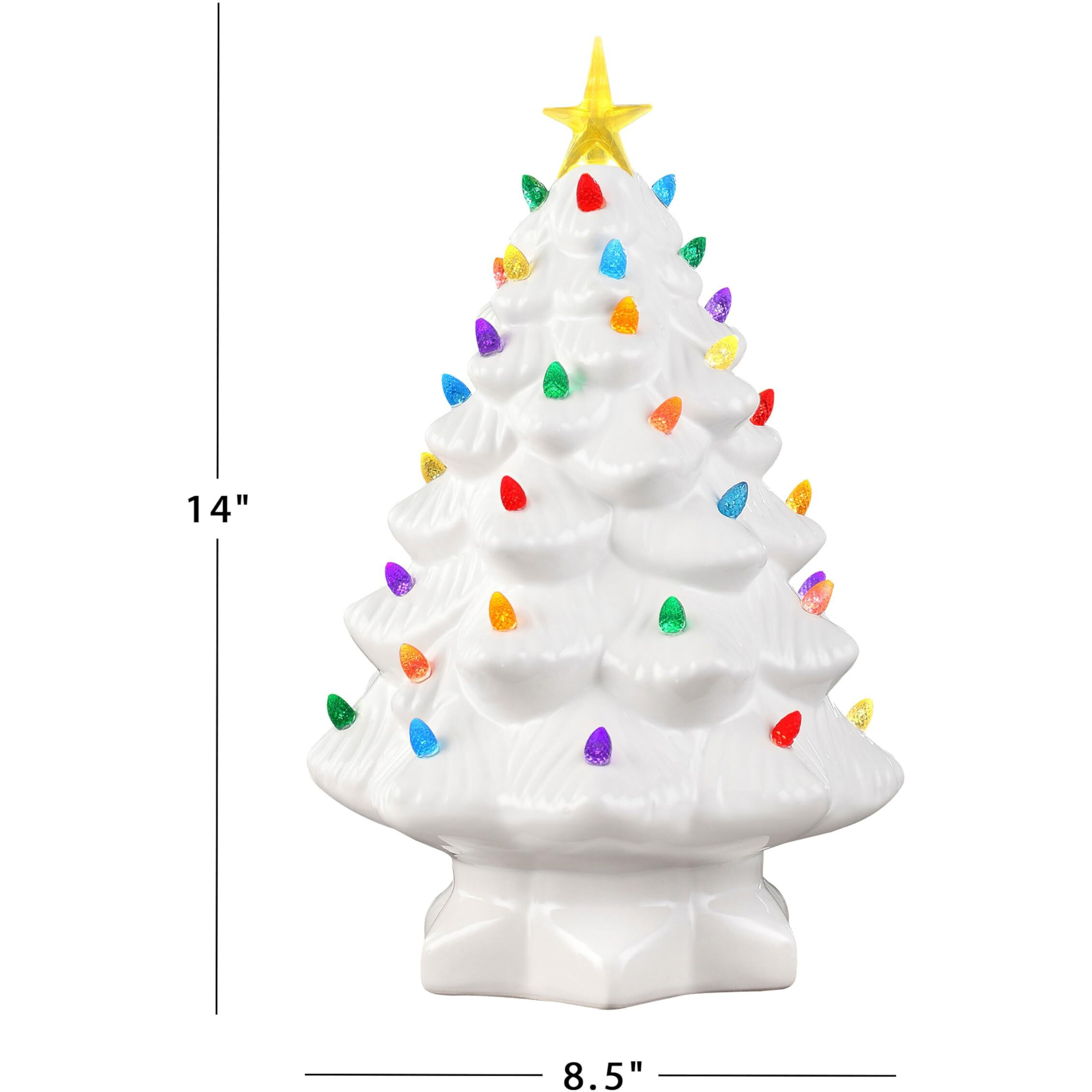 Mr. Christmas Nostalgic Ceramic Christmas Tree With Led Lights Indoor Decoration, 14 Inches, White